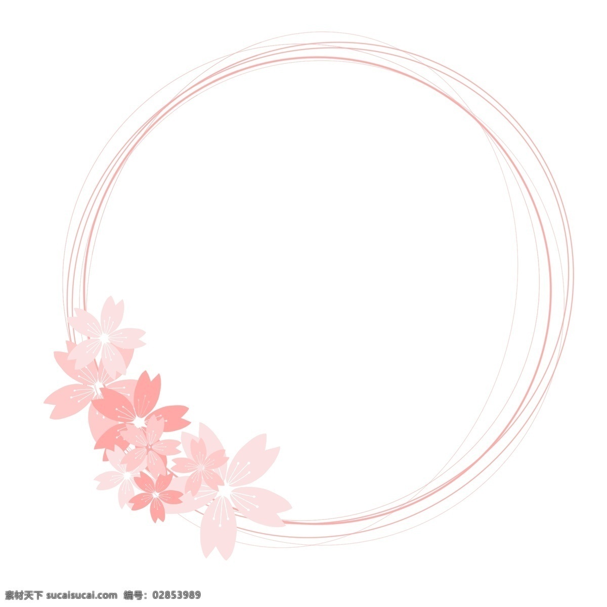 粉色 樱花 浪漫 唯美 边框 圆 框 圆框 花环 手绘