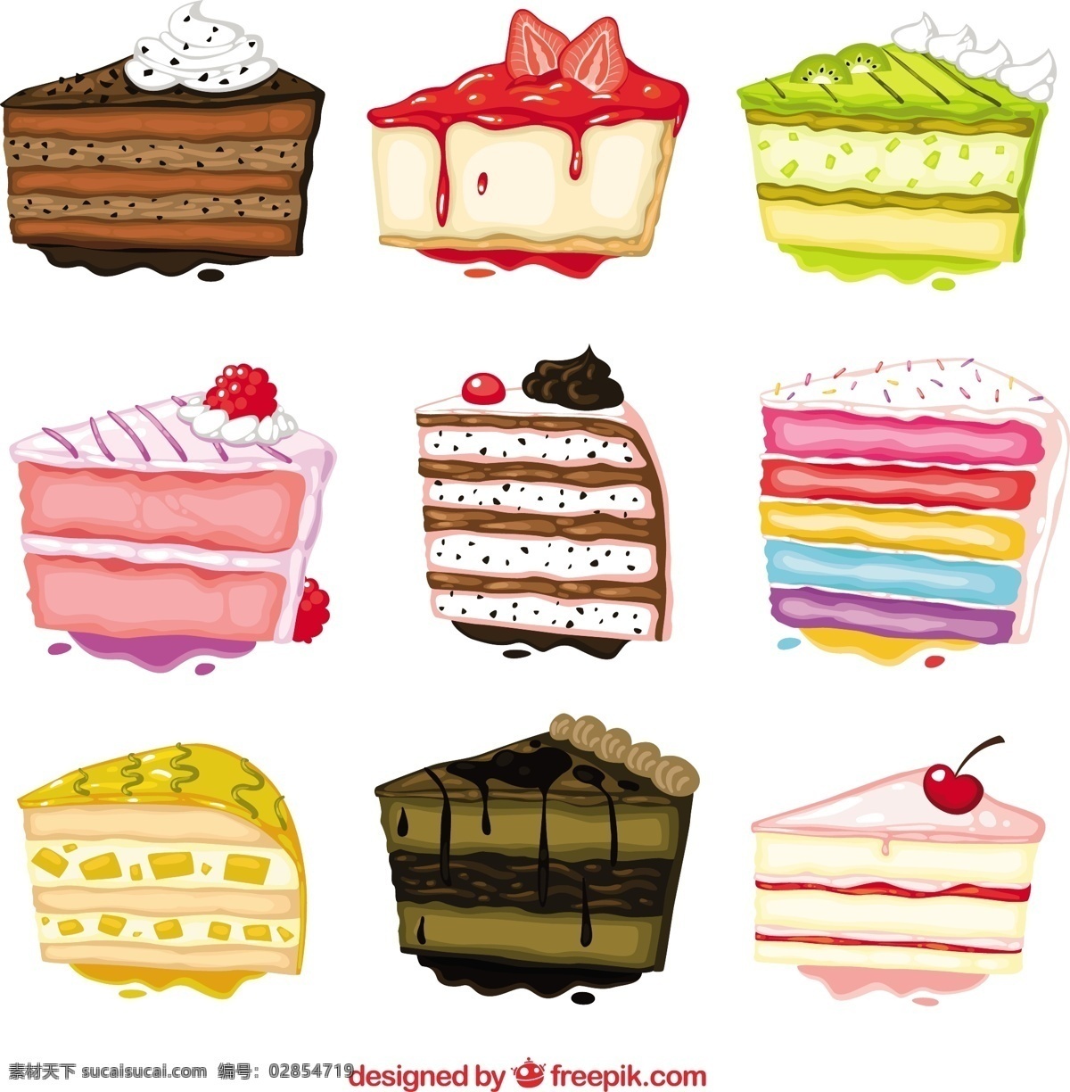 手绘蛋糕背景 生日 水彩 蛋糕 面包 涂料 多彩 插图 美味 收集 彩绘 切片