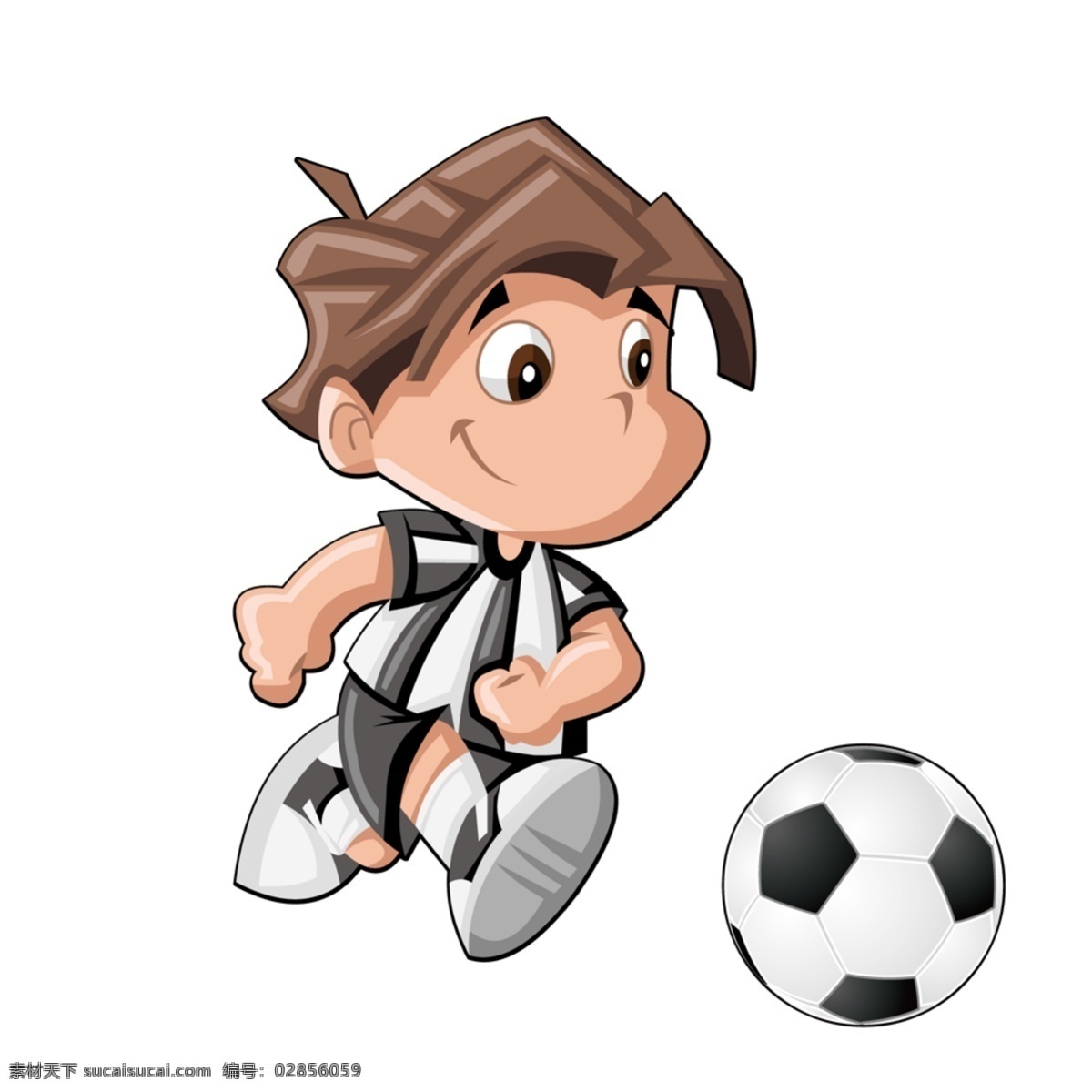 卡通 少年 踢 足球 男孩