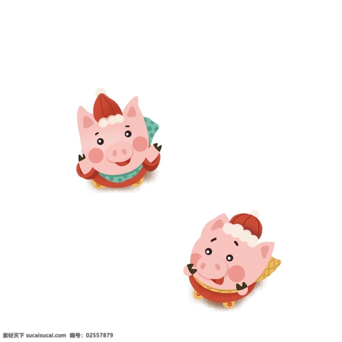 猪年 卡通 两个 小 猪 商用 元素 可爱 动物 小猪 插画