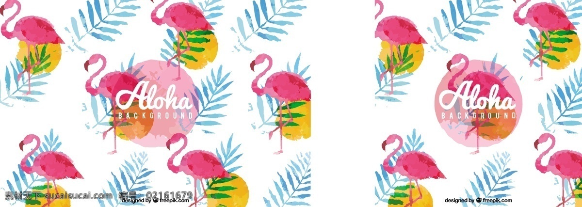 水彩画 背景 弗拉门戈 棕榈 叶 花卉 水彩 夏季 热带 火烈鸟 夏威夷 季节 棕榈叶 异国情调 季节性