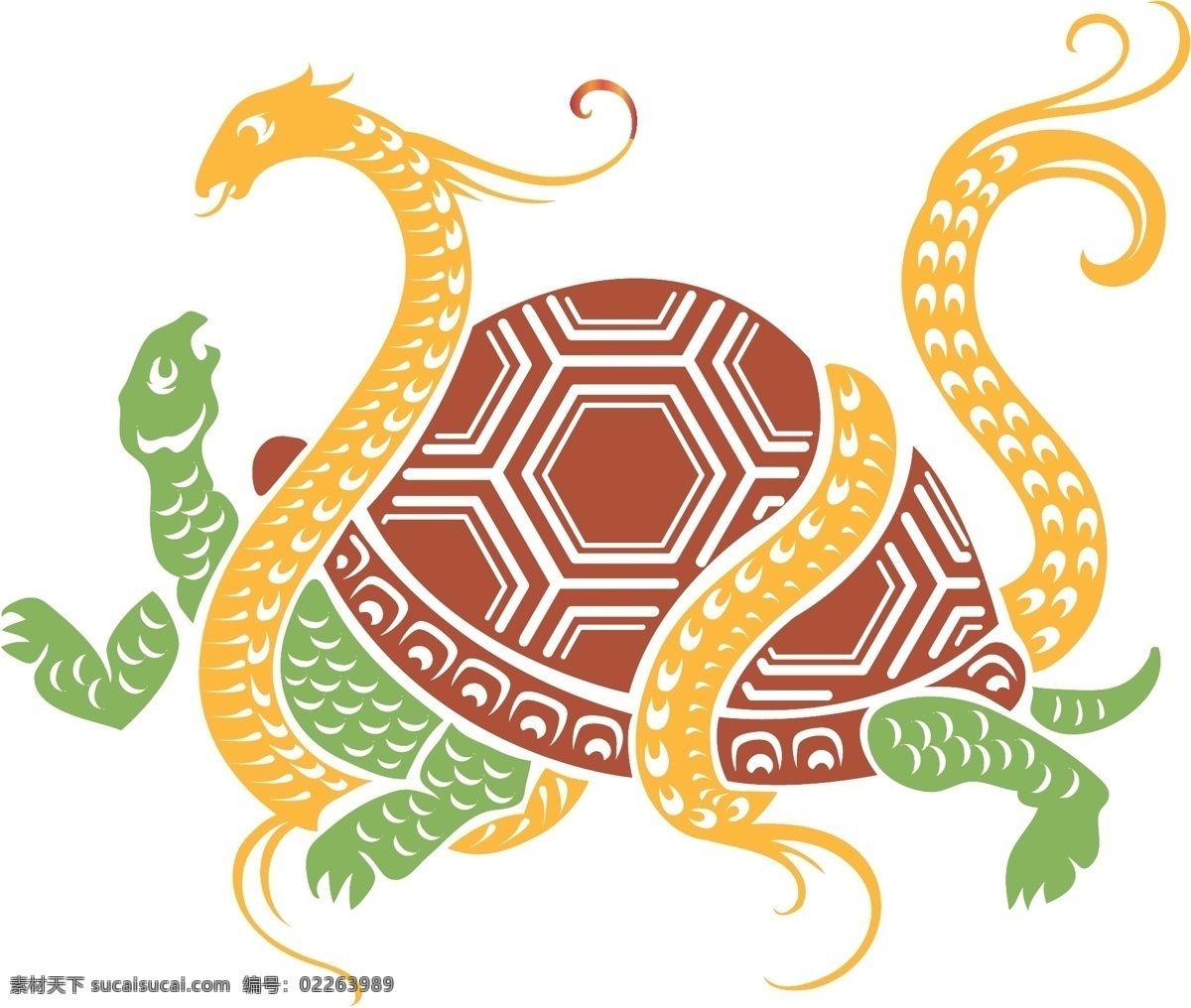 龟蛇二将 剪纸 古典纹样 真武大帝 神话 中国风纹样 文化艺术 传统文化
