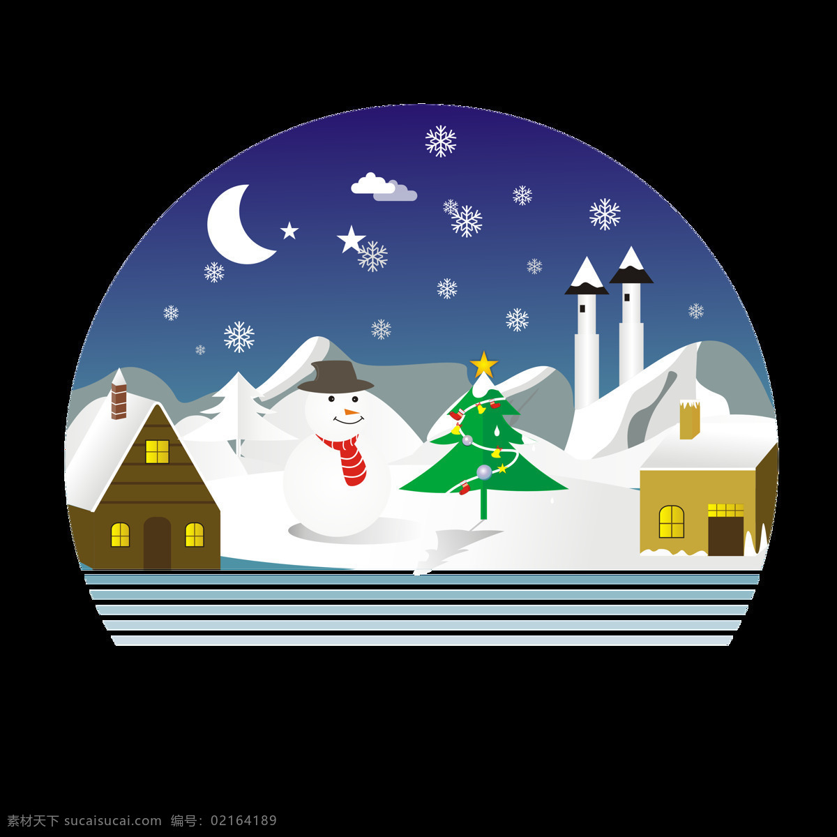 圣诞 元素 场景 手绘 夜里 乡村 雪景 圣诞元素 手绘场景 雪人 雪山 圣诞树 圣诞场景 小木房