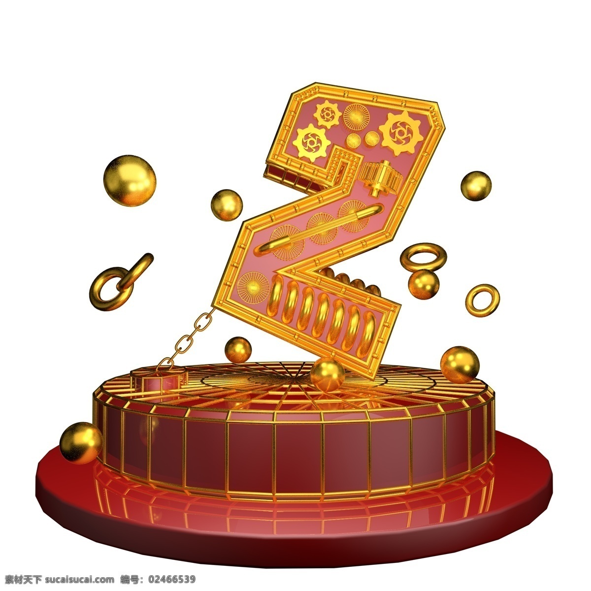 红色 c4d 喜庆 风 新年 倒计时 数字 喜庆风 新年倒计时 数字2 c4d数字2 机械风数字2 喜庆风数字2