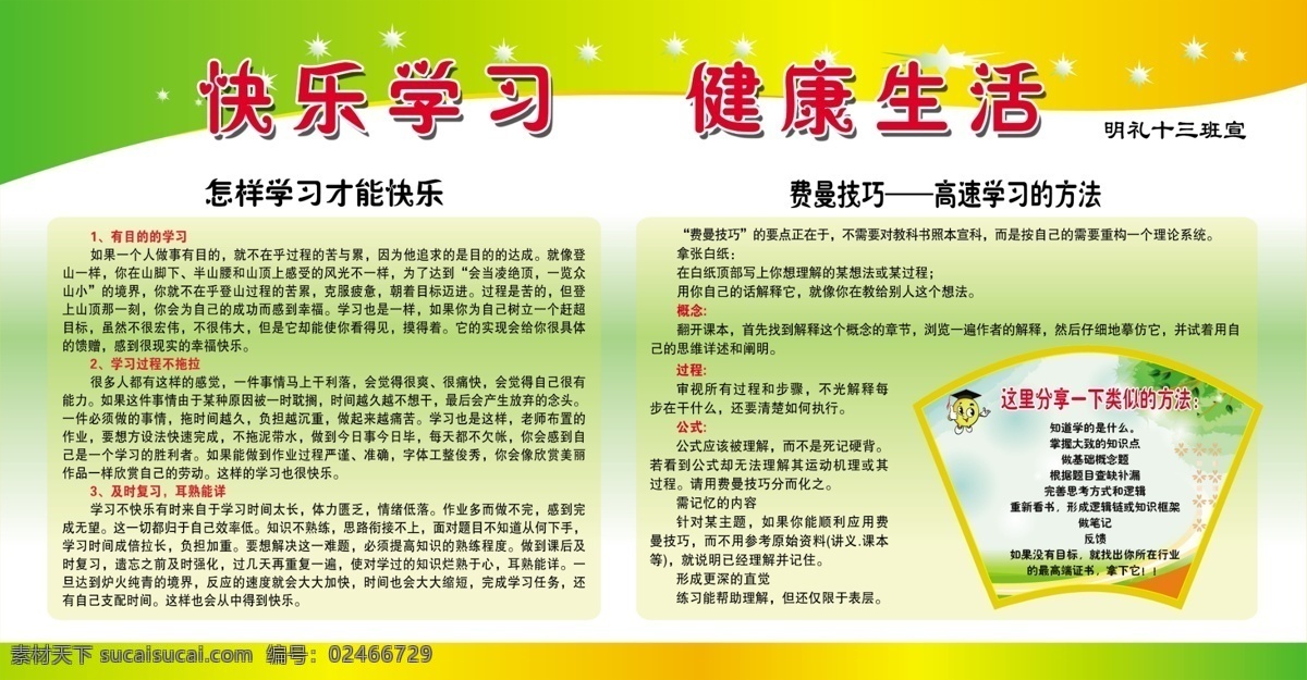 健康生活展板 快乐学习 健康生活 快乐 怎样学习 学习方法 费曼技巧 高速学习方法 学习 健康 生活 学校 展板模板 白色