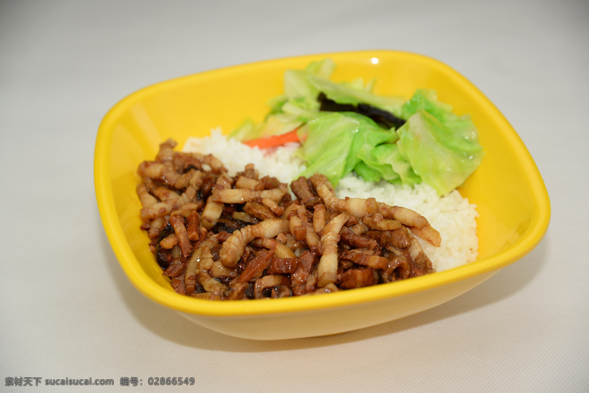 金牌卤肉饭 米饭 蔬菜 菜叶 黄色盘子 快餐 菜谱 菜单 中式快餐 餐饮美食 传统美食