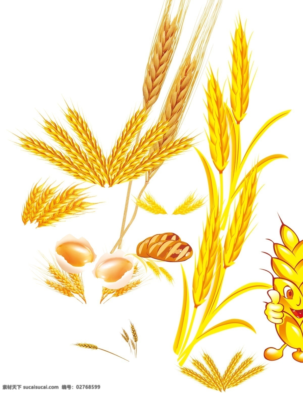 麦穗 金色麦穗 麦粒 笑脸 大拇指 麦穗须 广告设计模板 源文件