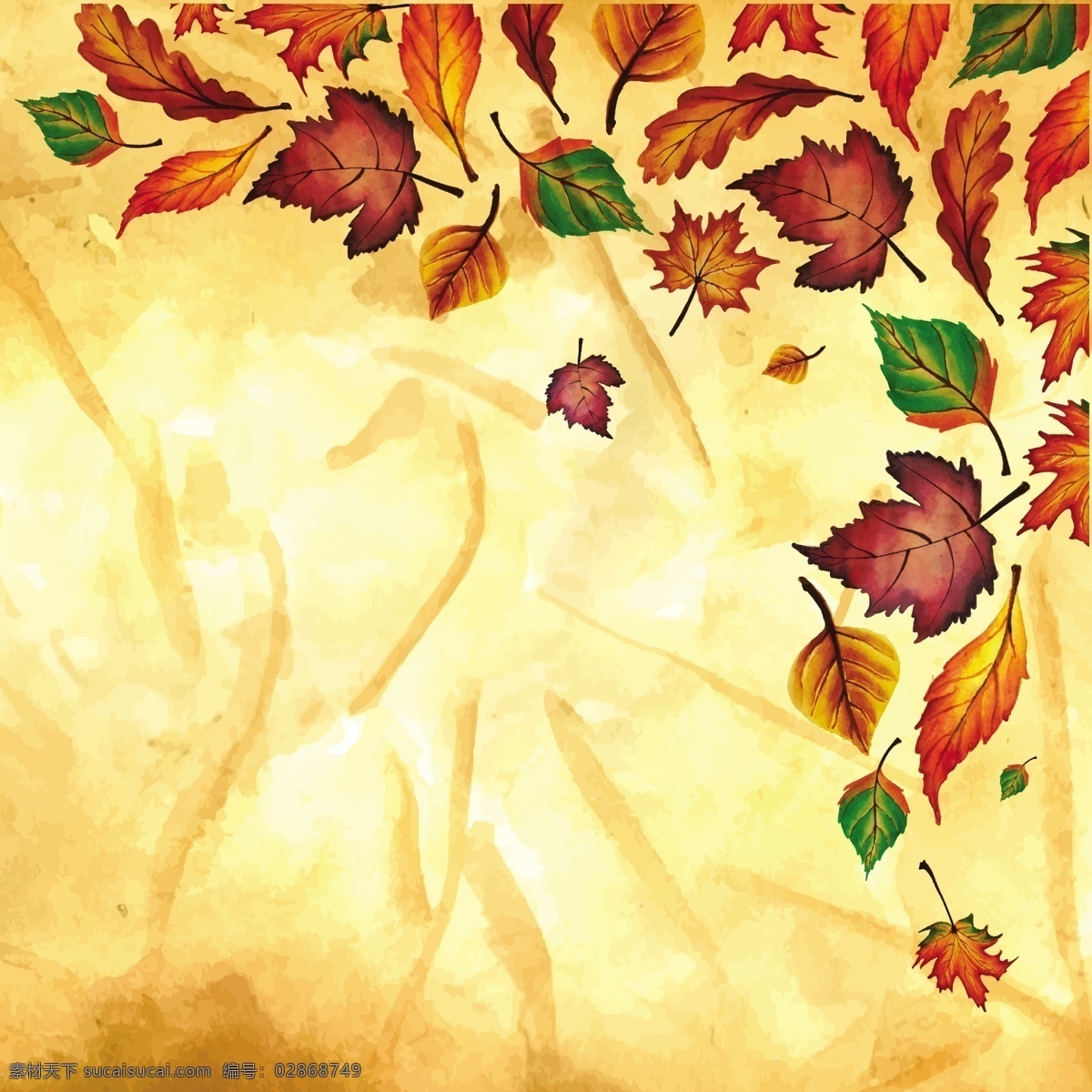 秋天 背景 水彩画 橙色 黄色 绿色 叶子 横幅 水彩 销售 花卉 树 水 手 模板 树叶 自然 购物 手绘 森林 颜色 商店