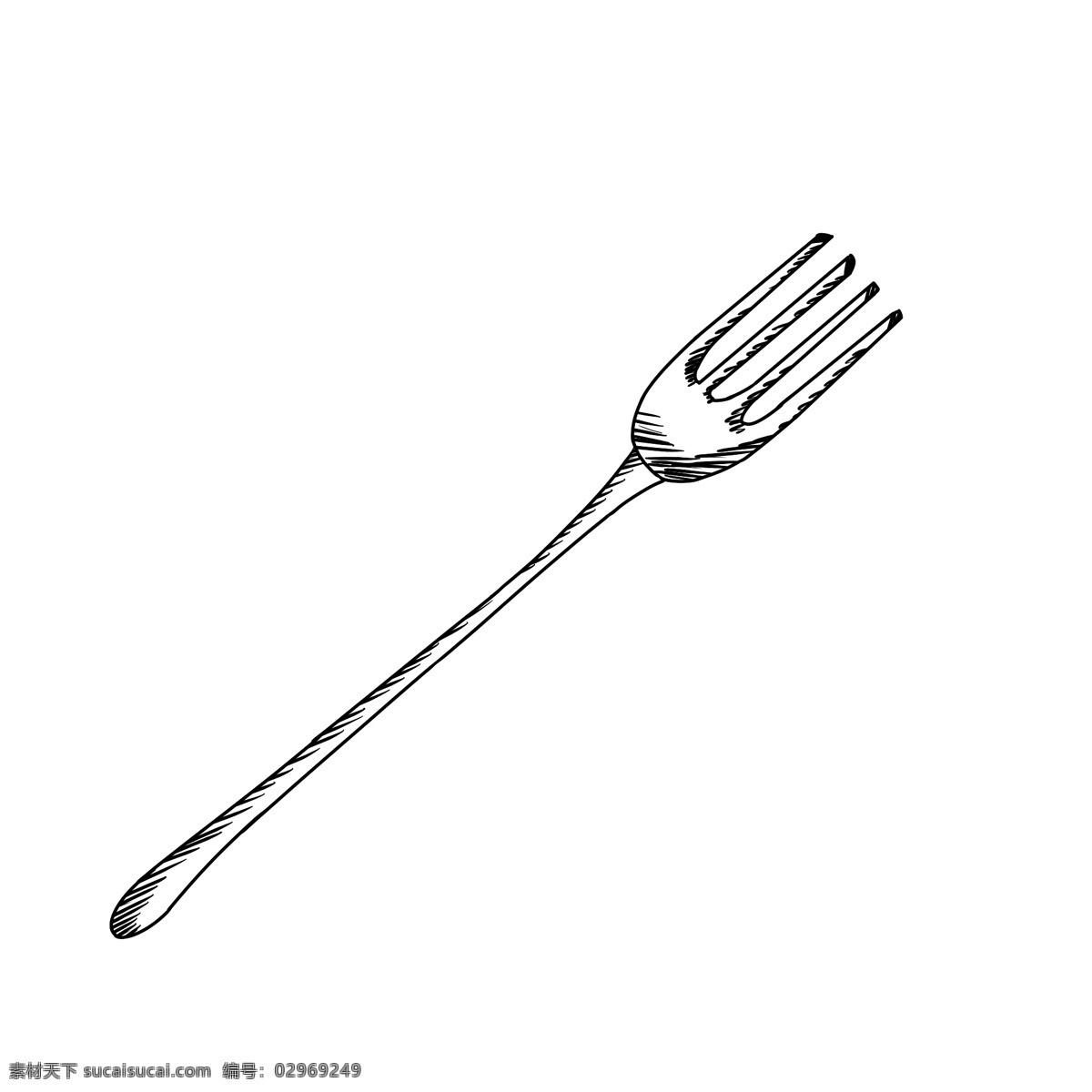 黑白 简约 手绘 风格 叉子 黑色 手绘风格 线条 金属叉子 餐具 西餐 餐厅 简约风格 日常用品 美食 食物