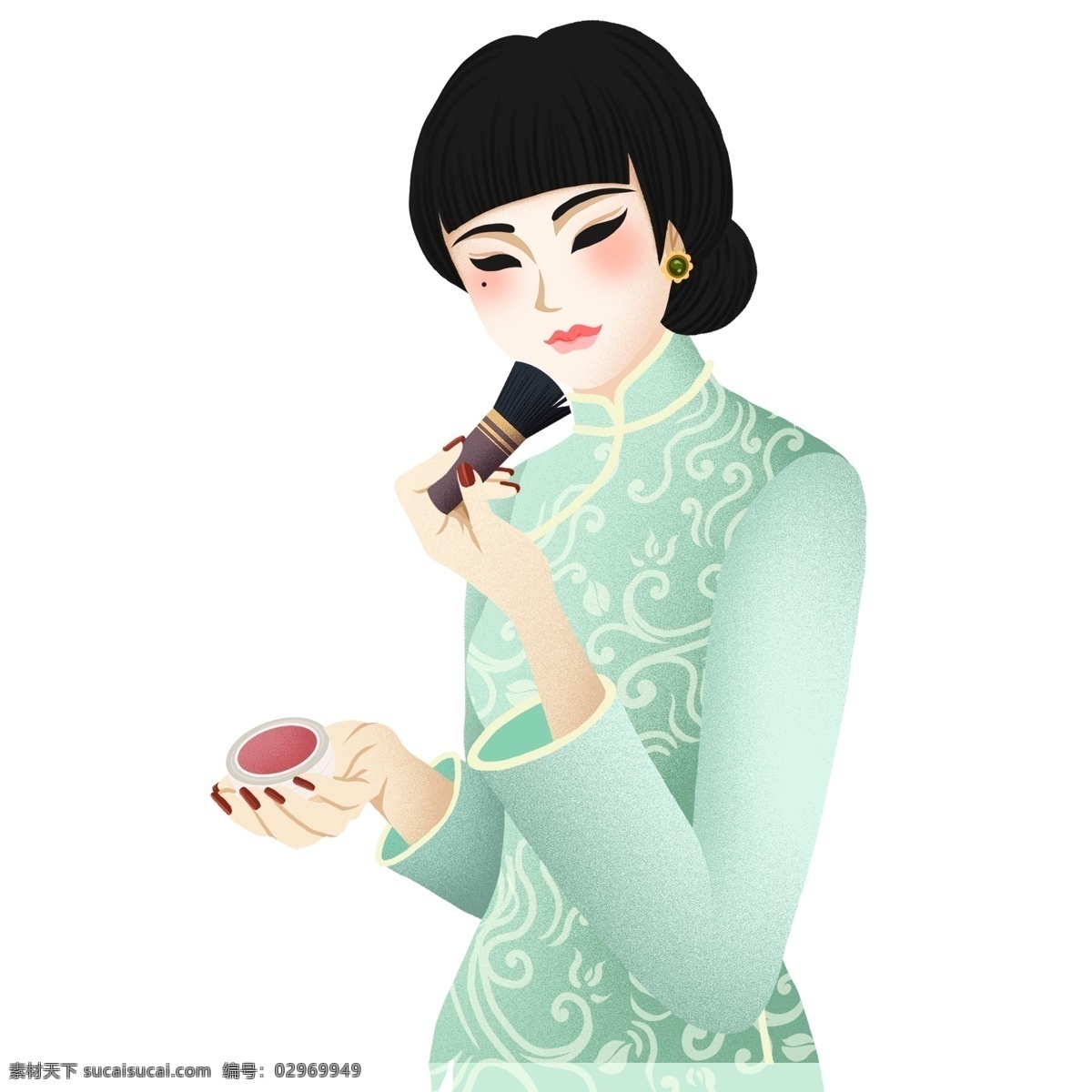 民国 风 化妆 女性人物 插画 中国风 复古 护肤 人物 民国风 手绘 女人 美容