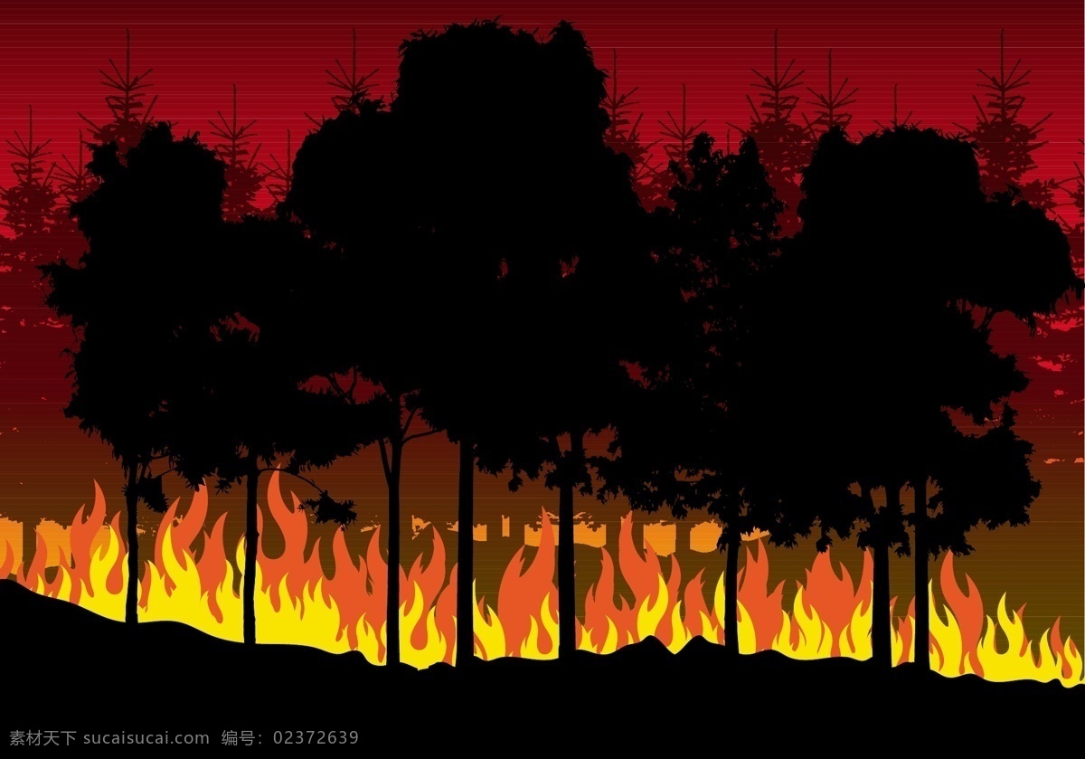 火烧 树林 矢量 植物 火 火焰 矢量素材 树 火花