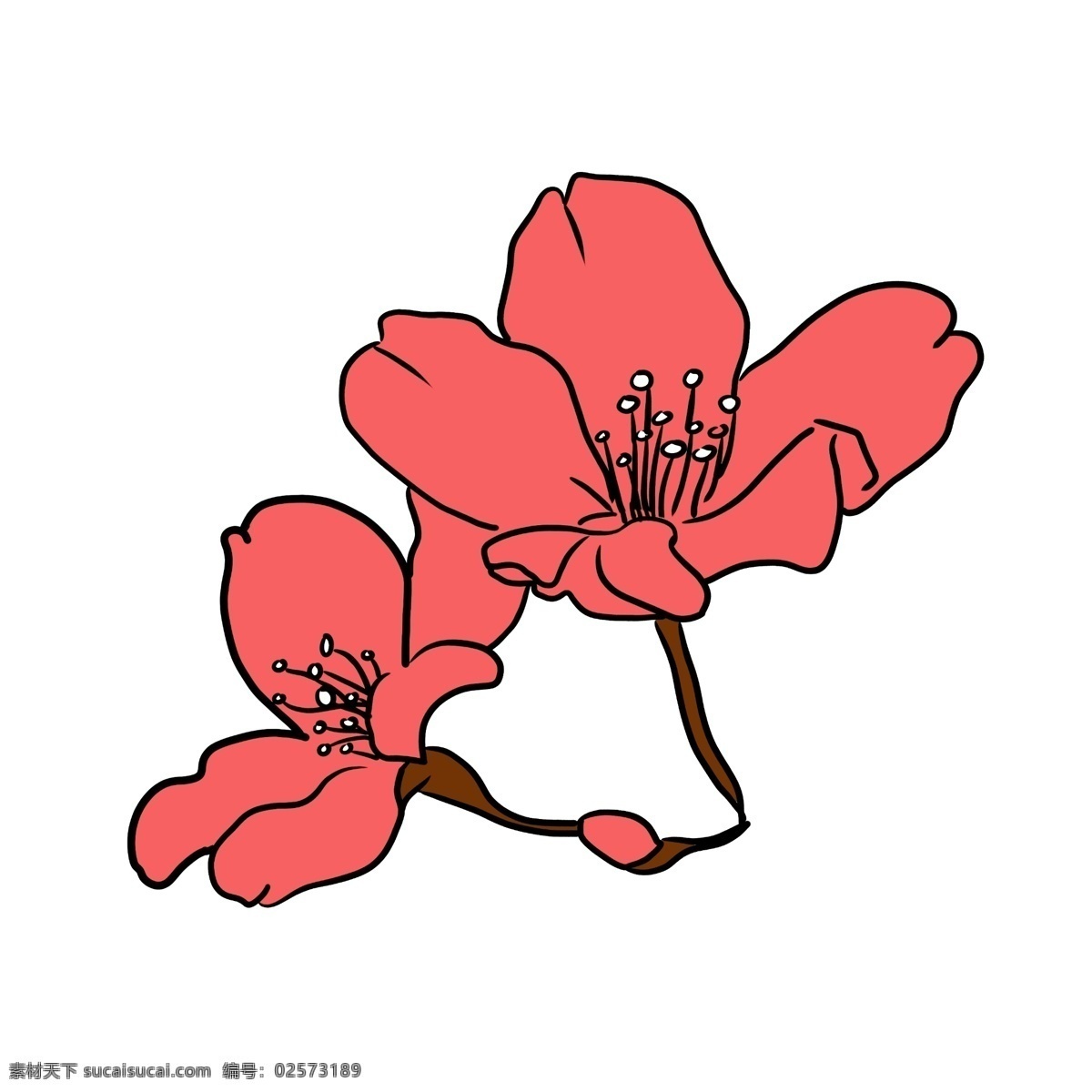 红色卡通樱花 植物 红色 樱花