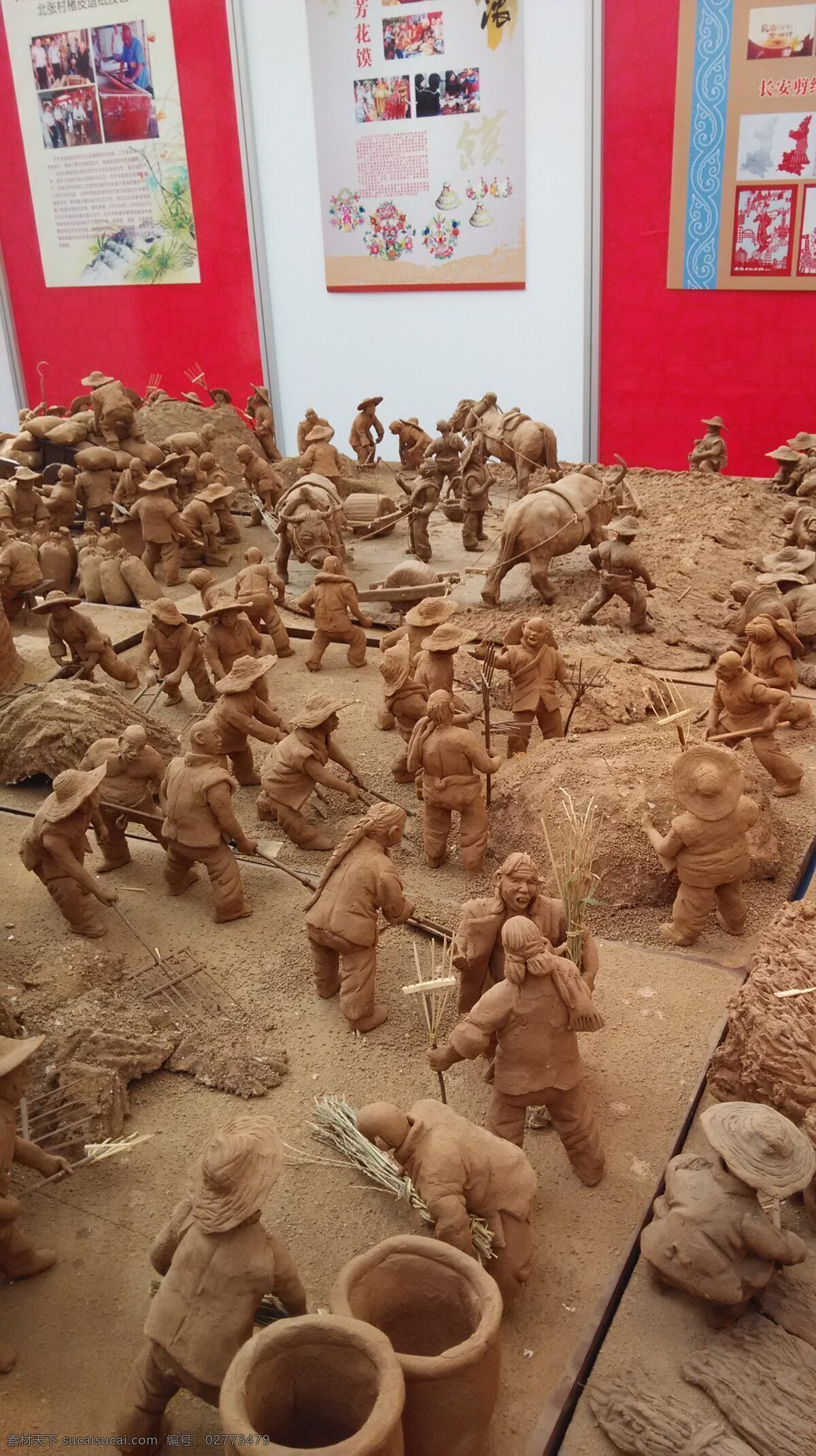 古代 农民 割麦 泥塑 人民 传统文化 文化艺术
