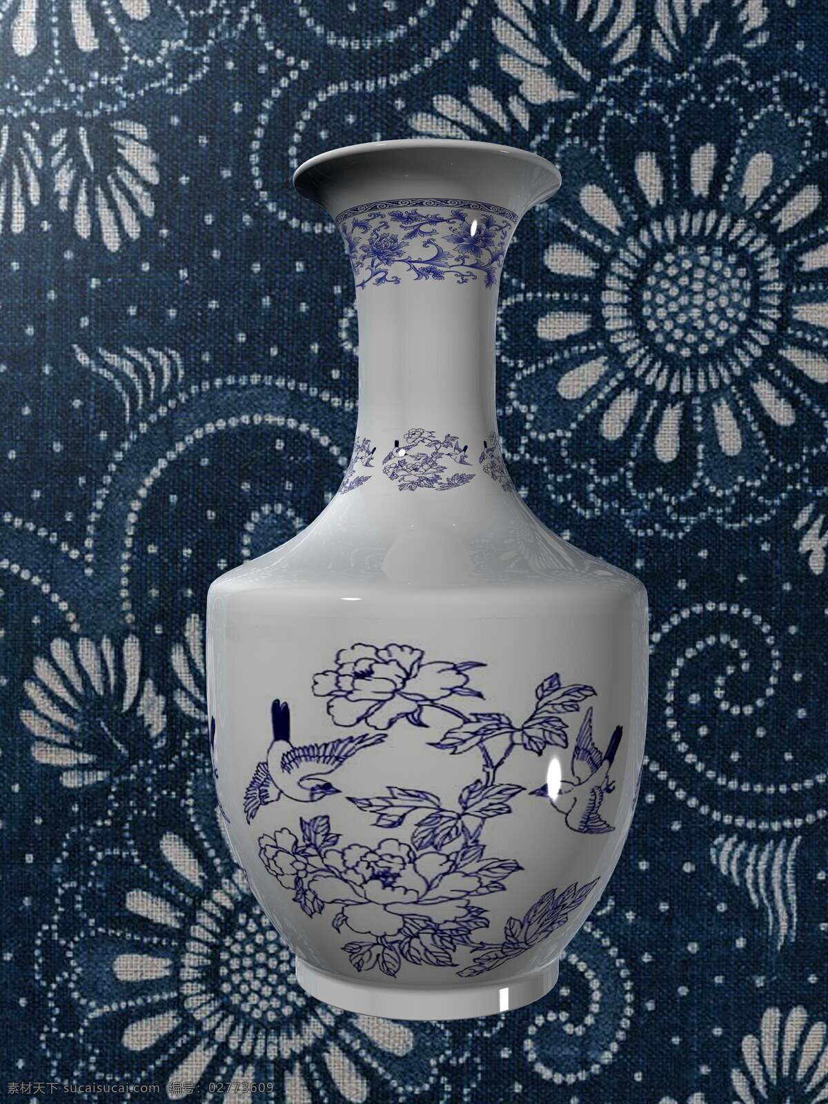 青花瓷瓶 青花 瓷瓶 cad 吉祥鸟 3d 3d设计 3d作品 设计图库
