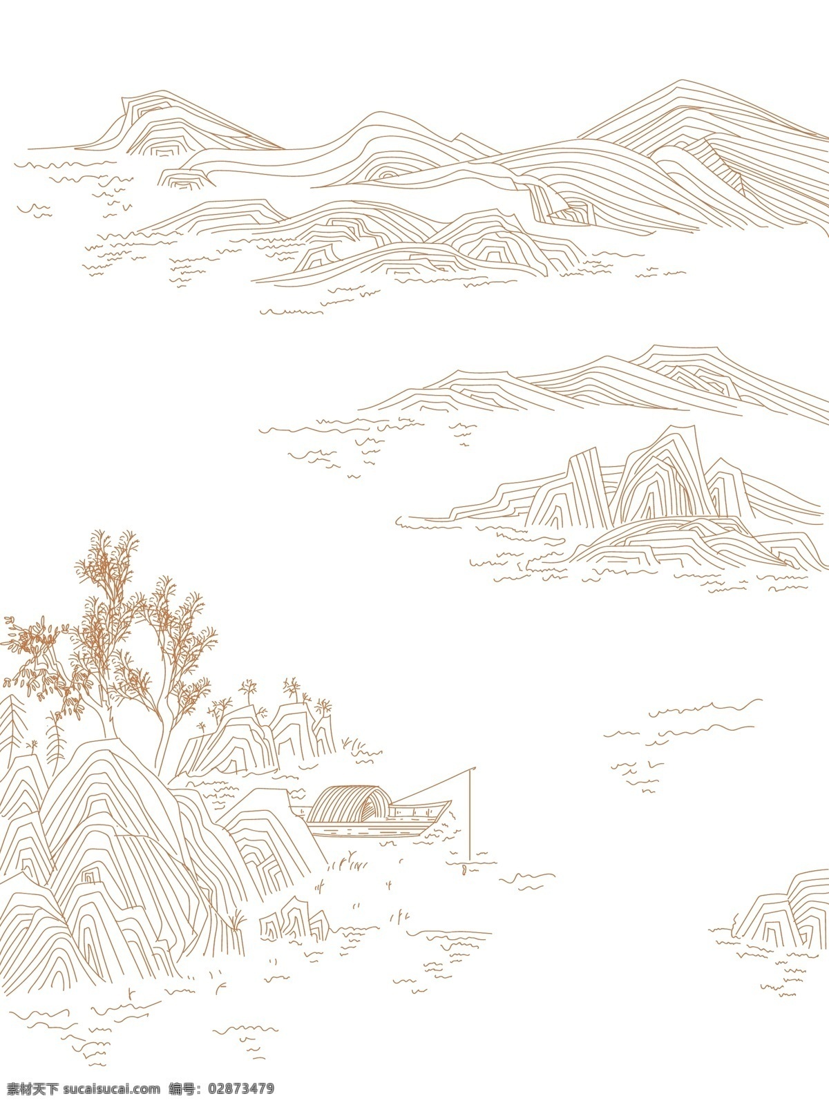 中国 风 矢量图 山水 线条 画 中国风 黑金 古典 花纹 背景底纹素材 底纹边框 背景底纹