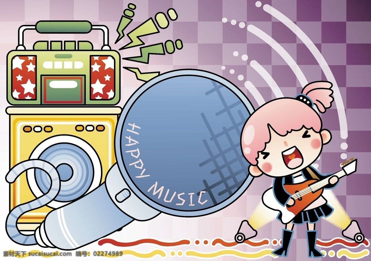 卡通 音乐 演唱 插画