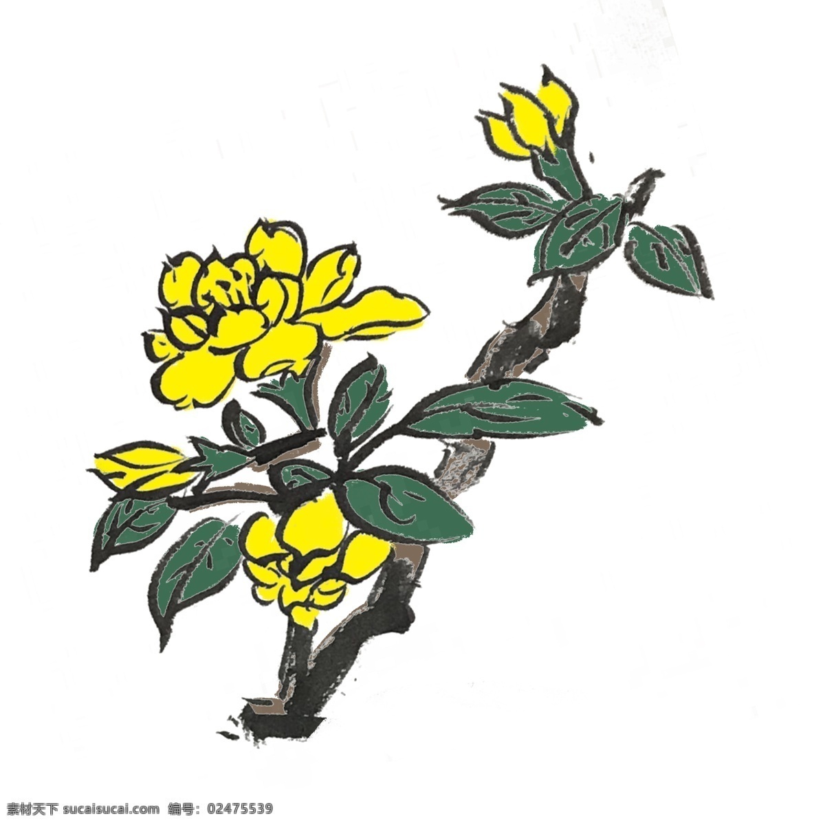 中国 风 水墨 黄色 腊梅 手绘 插画 中国风 动物 古风 水墨风 墨迹 夏季 彩色 昆虫 春天 生动 花草 国风 国画 花鸟