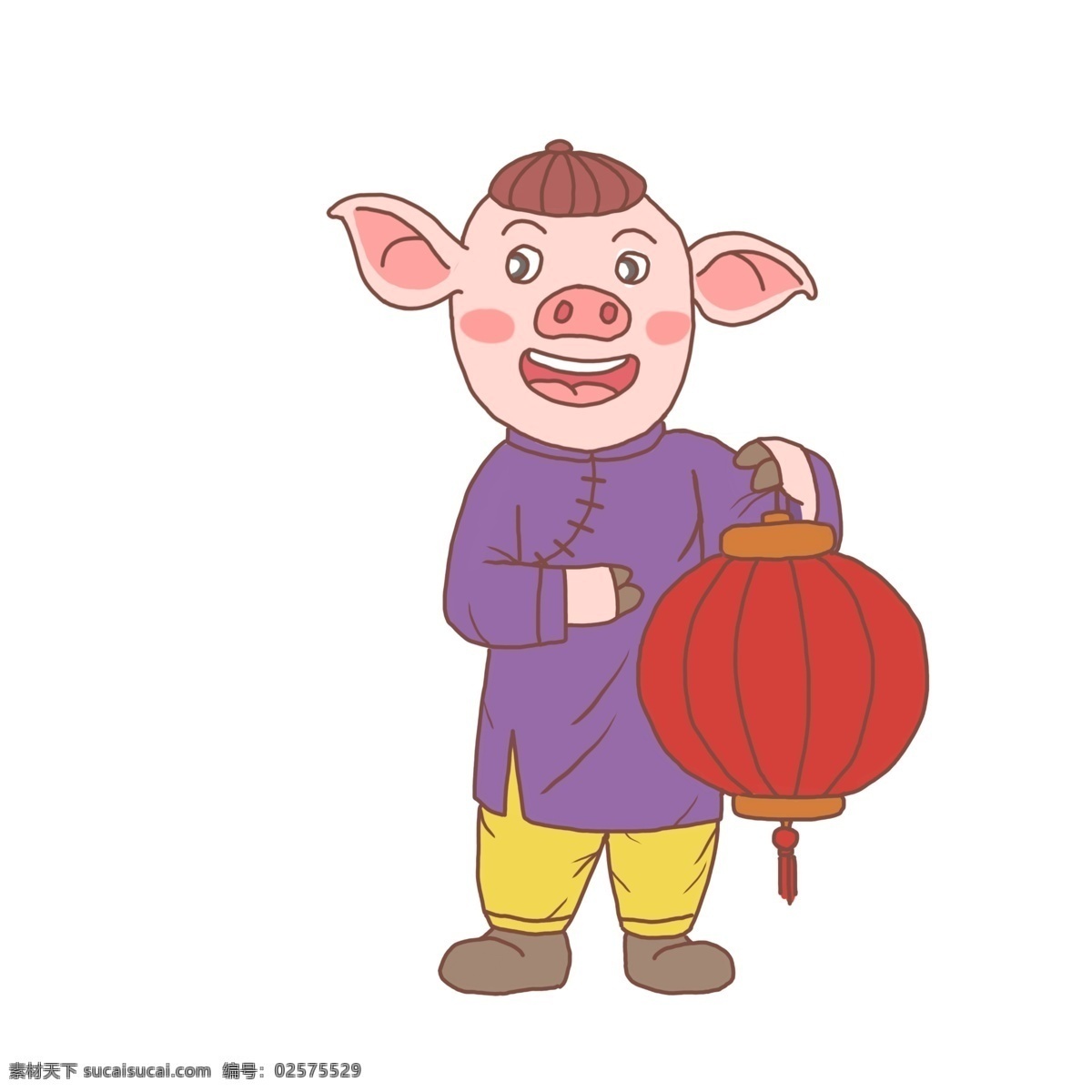 猪年 卡通 手绘 猪 人 灯笼 2019年 小猪 卡通猪