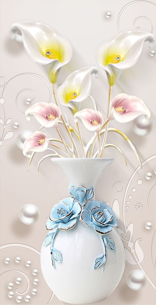 马蹄莲 花瓶 珠子 玄关图图片 装饰画 玄关图 分层