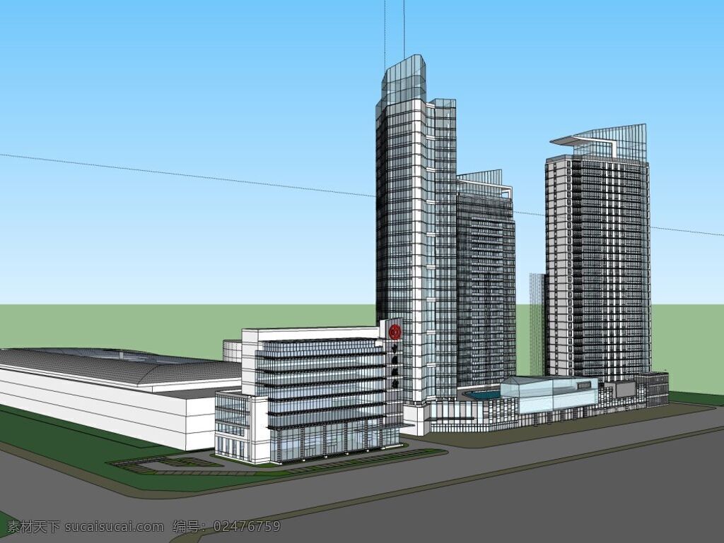 城市 商业 综合楼 建筑 外观 高楼 skp 灰色