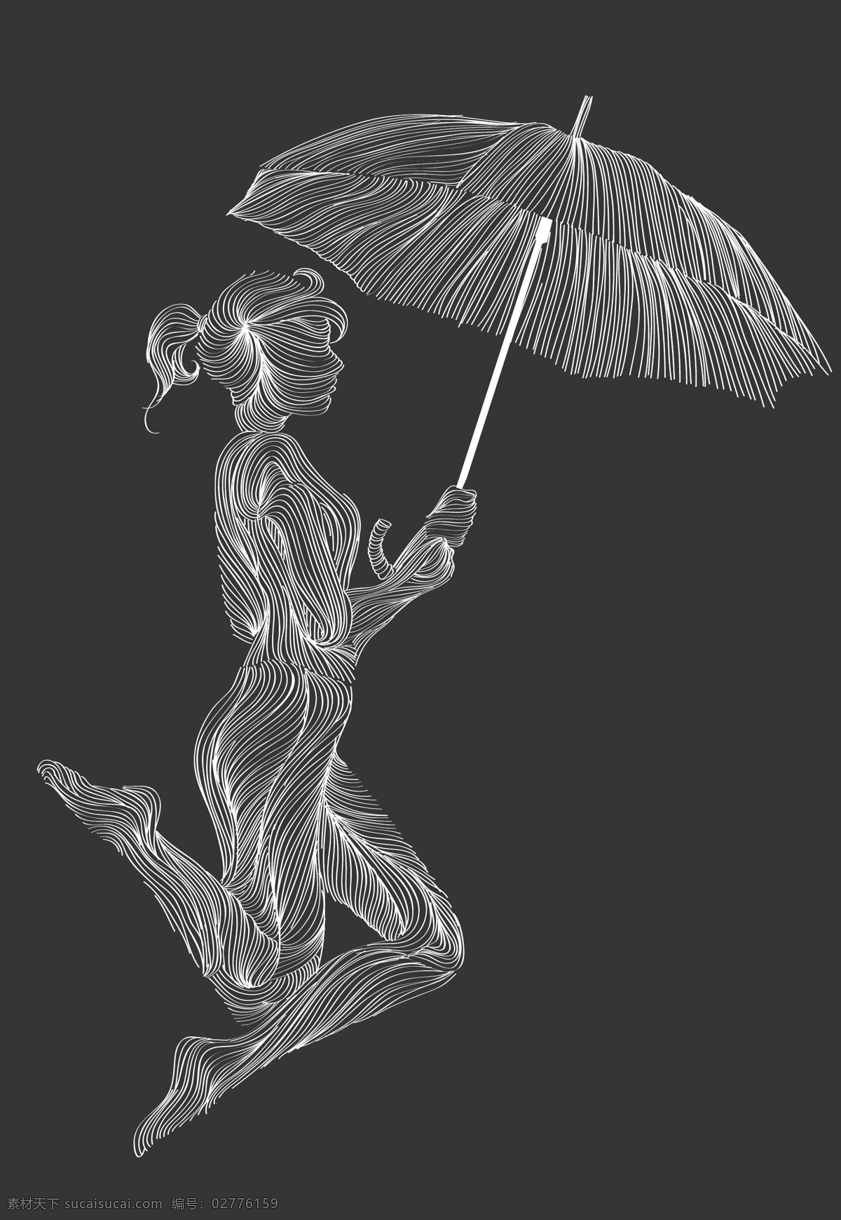 女性 线条 黑白 雨伞 跳舞 生活人物 人物图库