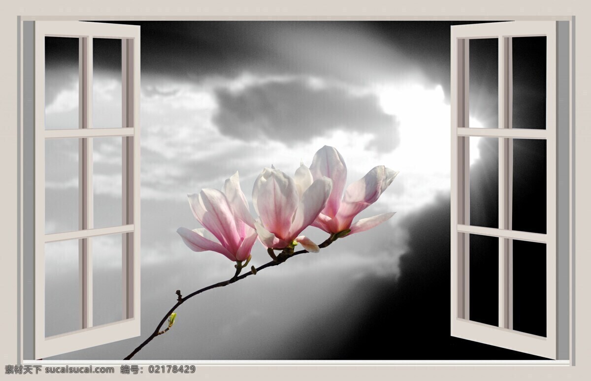 窗外 支 花 背景 墙 3d背景墙 背景墙 窗户外 风景 唯美 玉兰花