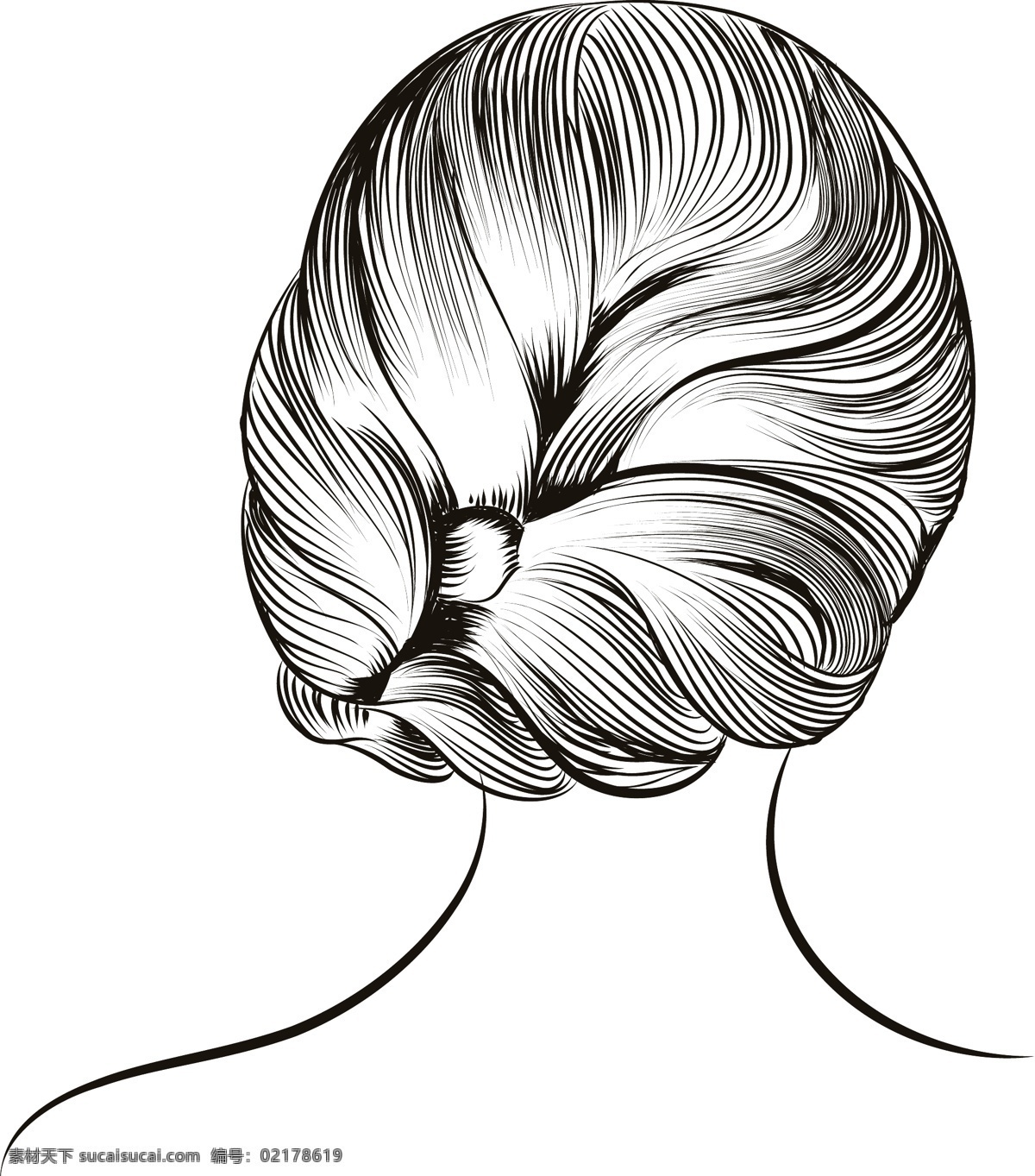 黑白 手绘 女性 发型 插画 人物 盘发