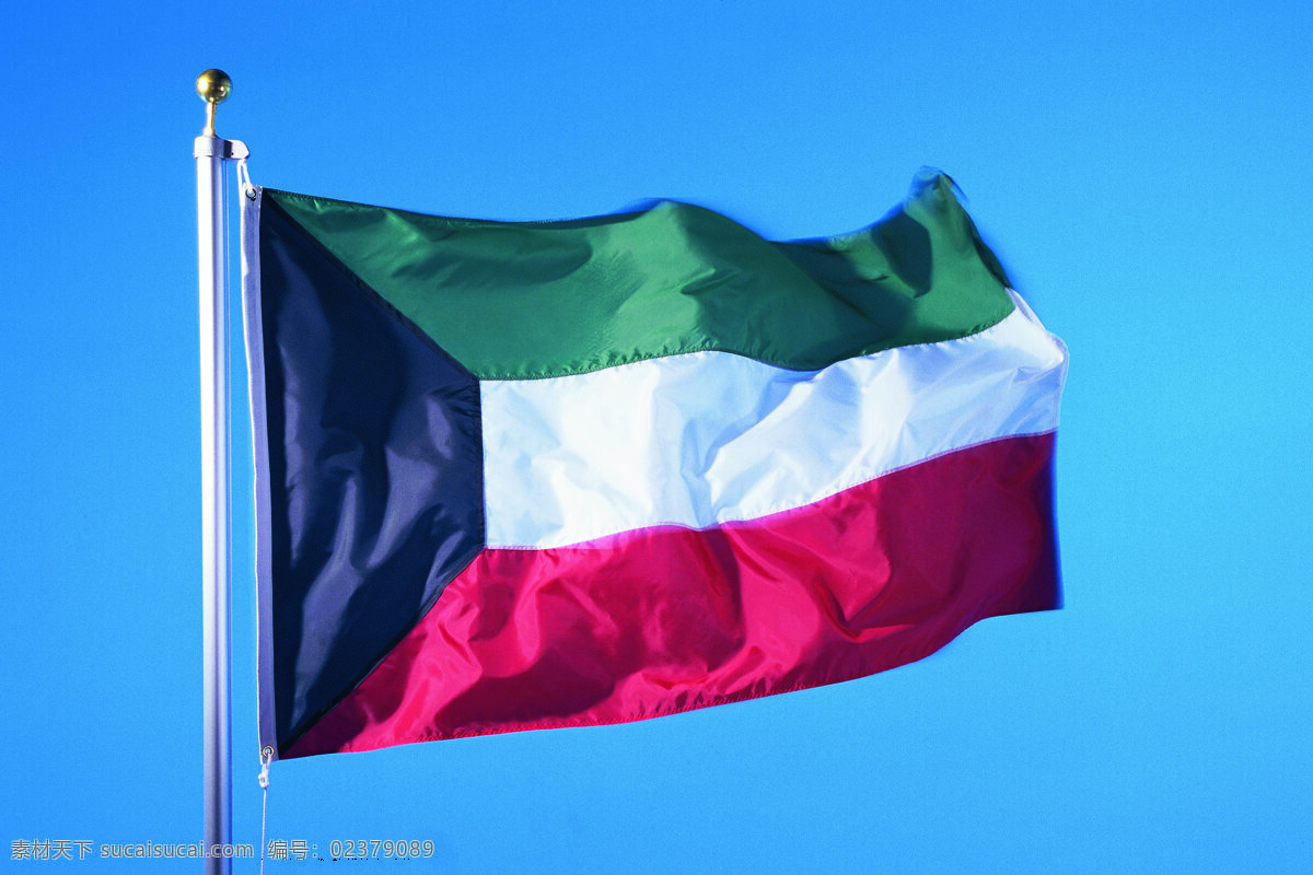 科威特国旗 科威特 国旗 旗帜 飘扬 旗杆 天空 文化艺术 摄影图库
