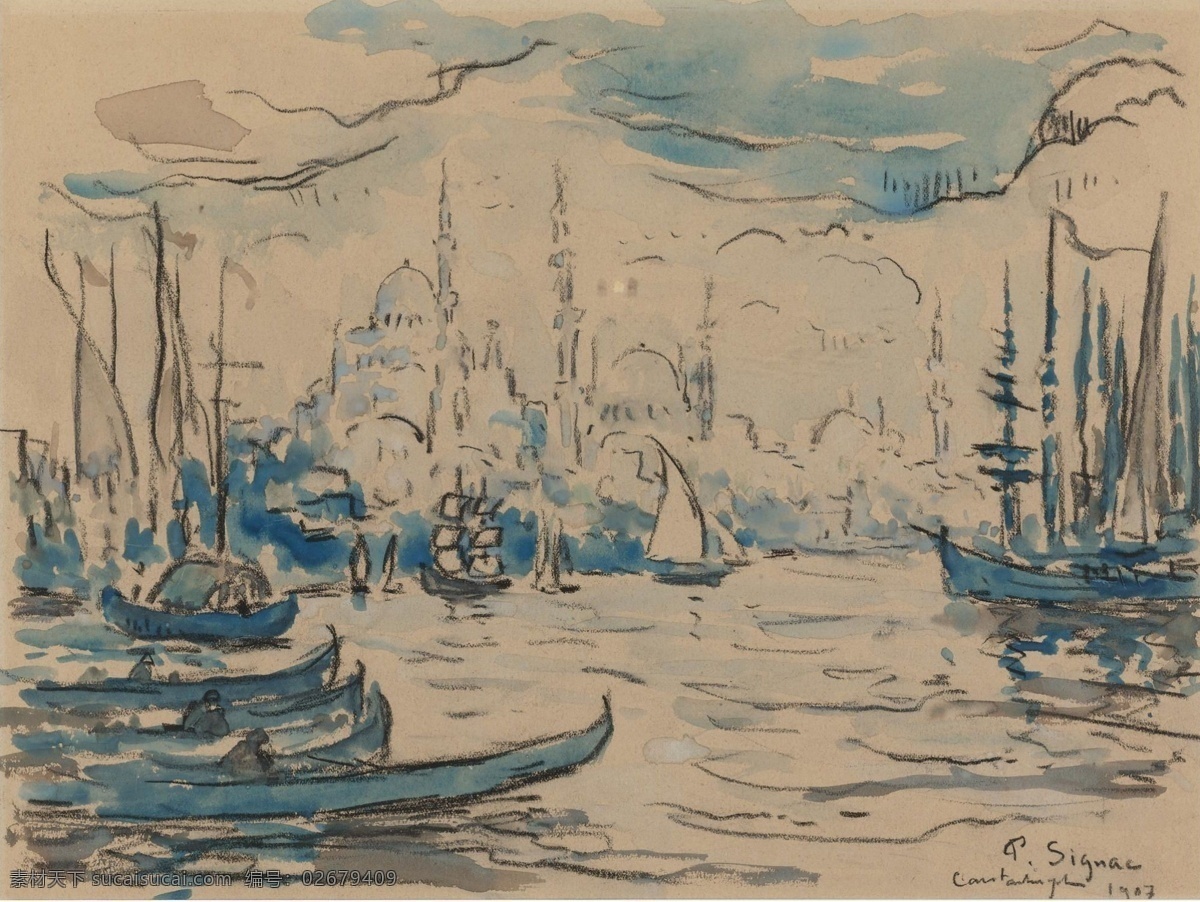 1907 大师 画家 风景画 静物 油画 建筑 装饰画 constantinople signac paul 人物 高清 西方 国外 现代 家居装饰素材