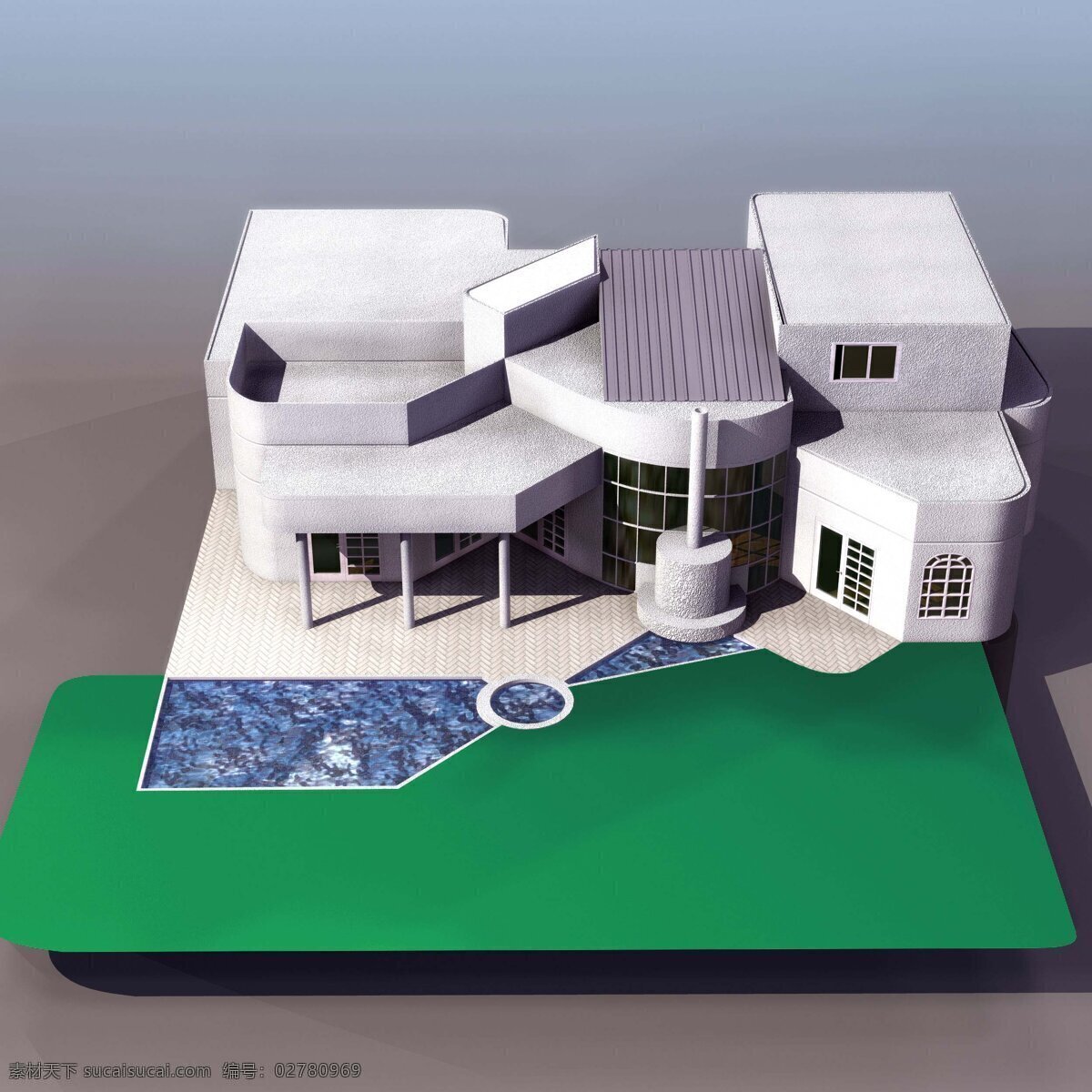 高精 致 小区 别墅 室外建筑 小区别墅 3d模型素材 建筑模型