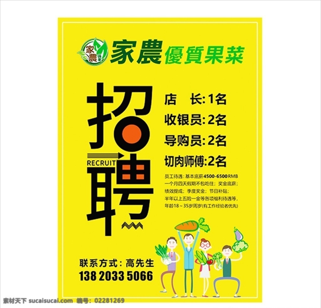 招聘广告 招聘海报 卡通人 卡通人海报 卡通蔬菜海报 招聘设计 生鲜招聘 超市招聘