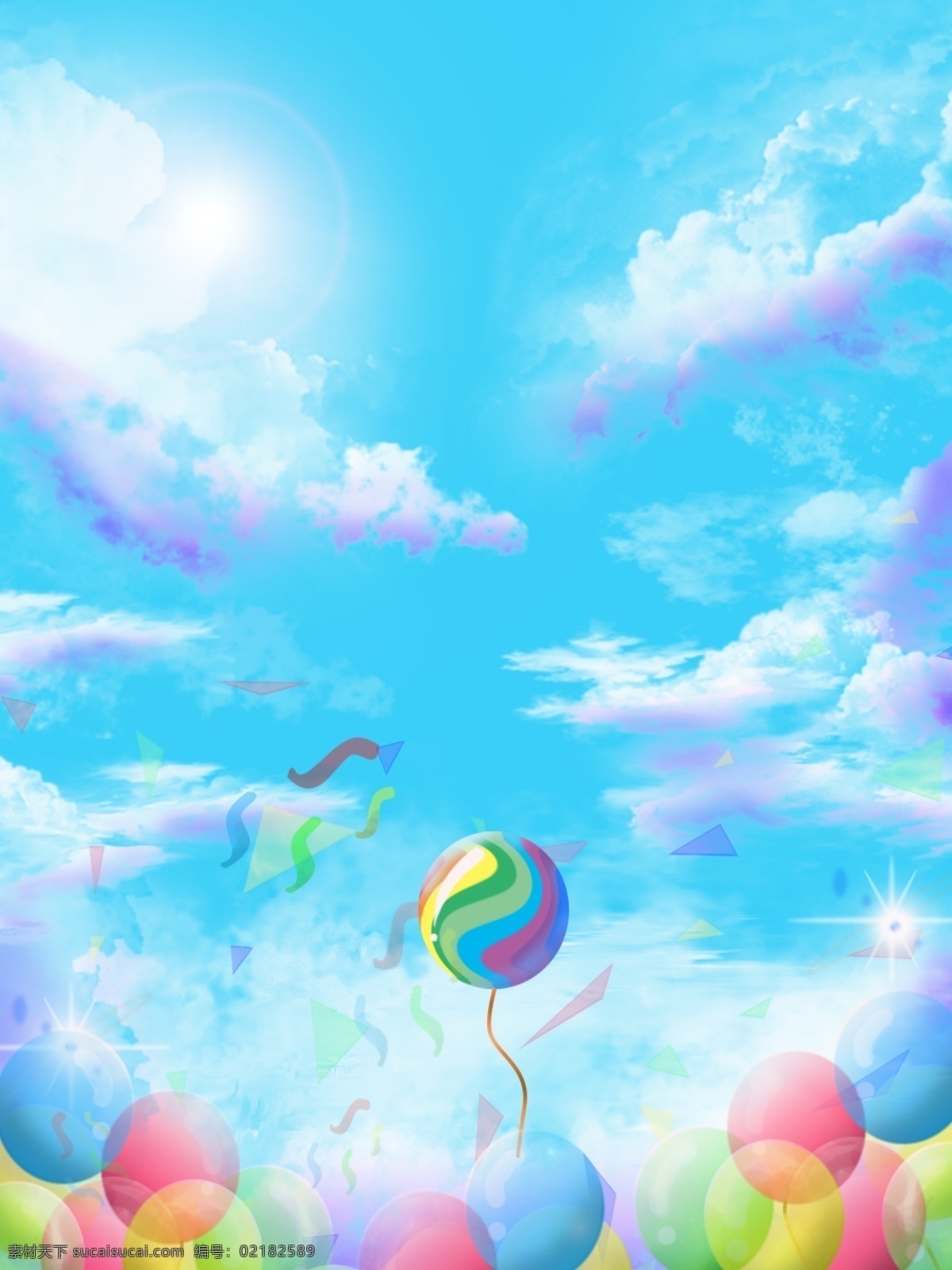 蓝天 白云 彩色 气球 背景 蓝天白云 彩带 云朵 梦幻 七彩 光晕