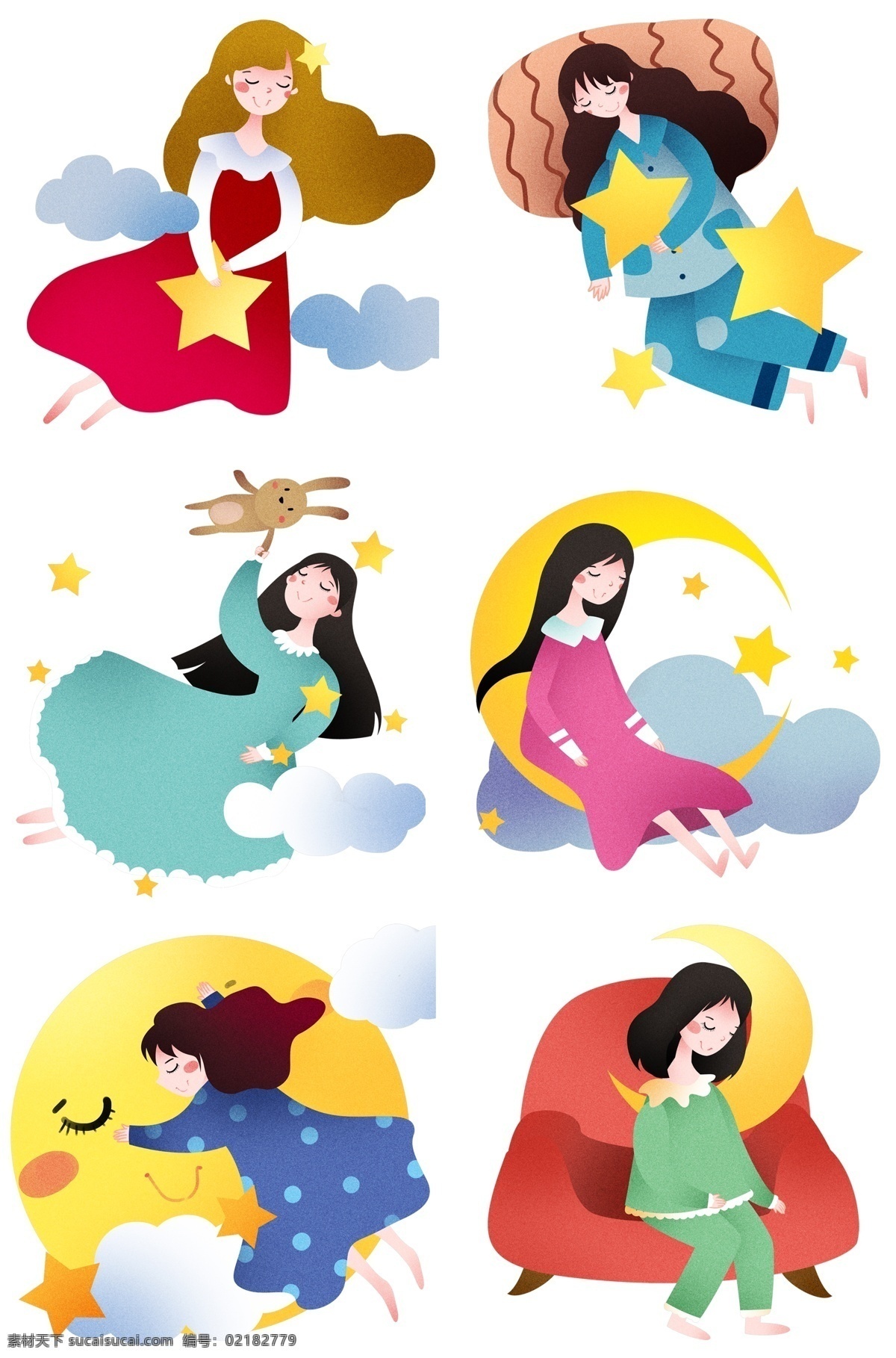 世界 睡眠 日 合集 漂亮的女孩 卡通插画 瞌睡插画 世界睡眠日 睡觉 休息 打呼