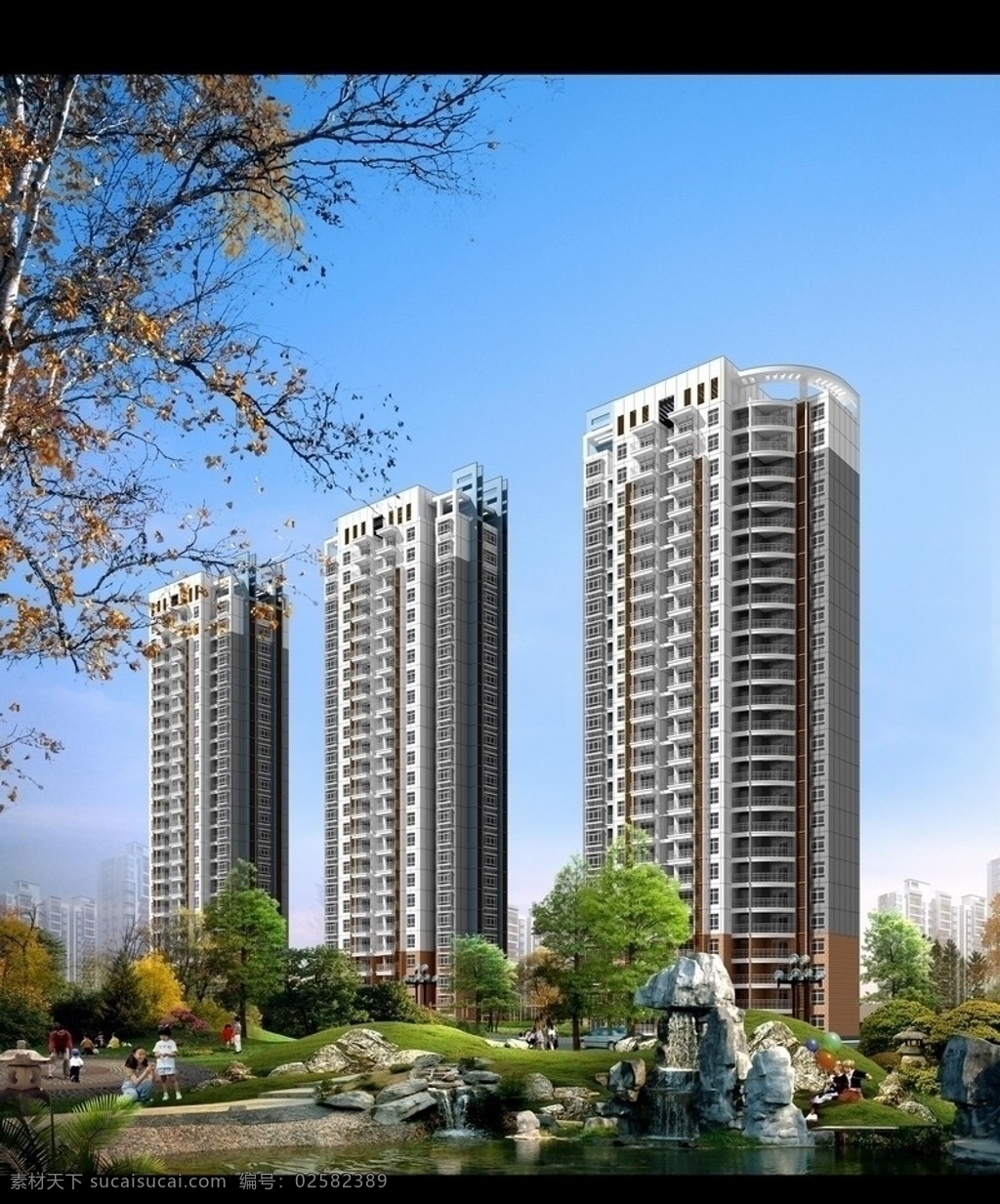 建筑外观 楼盘 透视图 景观 小区外景 住宅 分层 源文件