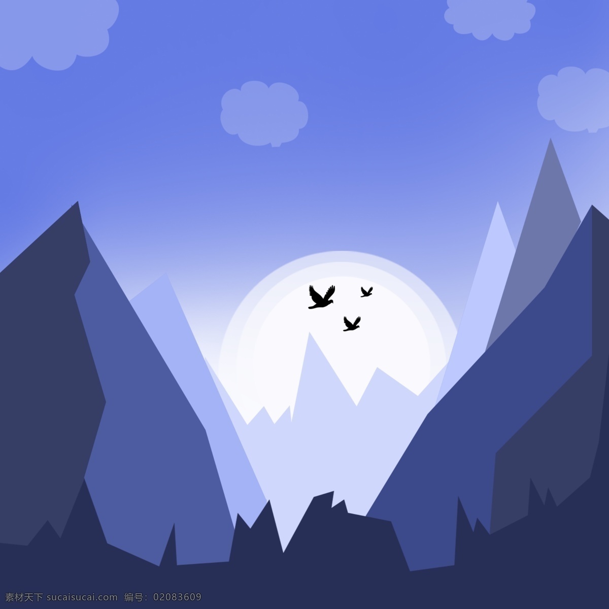 山石 风景 绘制 插画 唯美 模板