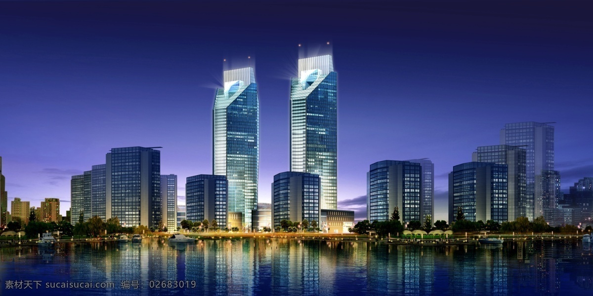 建筑 夜景 效果图 俯视 楼盘 规划 景观设计 环境设计 源文件