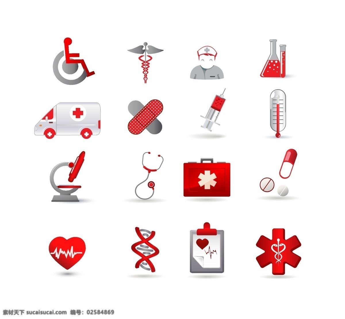 医疗用品 矢量图 红色 医用 急救用品 生活百科 医疗保健 灰色