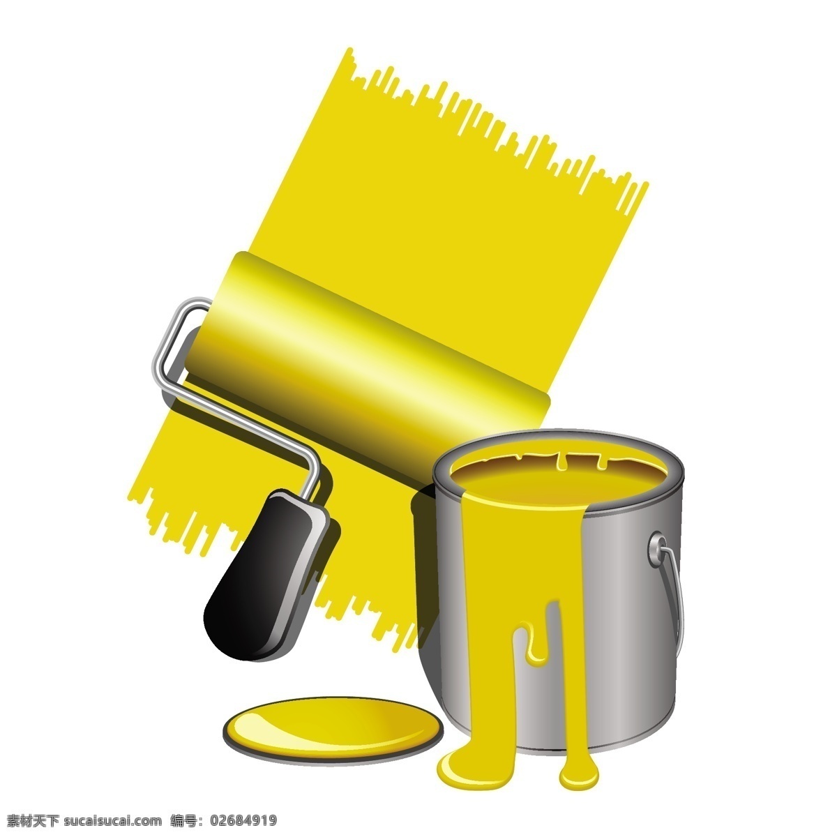矢量 黄色 油漆桶 背景 矢量素材 刷漆 颜色 液体 油漆 装修 流淌 滴下 羊毛刷 矢量图