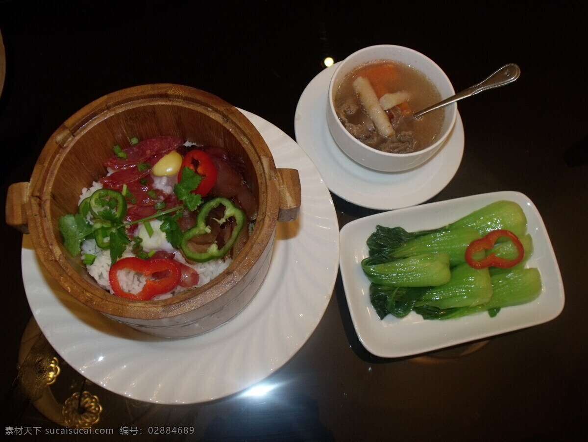 腊味木桶饭 腊肉 鸡汤 青菜 木桶饭 西餐美食 餐饮美食