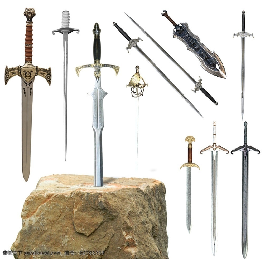 剑素材 古代冷兵器 古剑 石头 武士剑 骑士剑 兵器武器 分层
