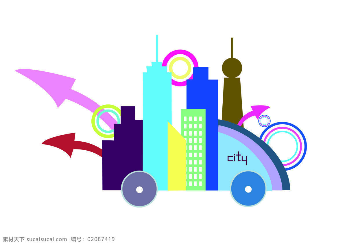 车 城市 城市插画 城市创意 创意 动漫动画 购物 插画 设计素材 模板下载 psd源文件