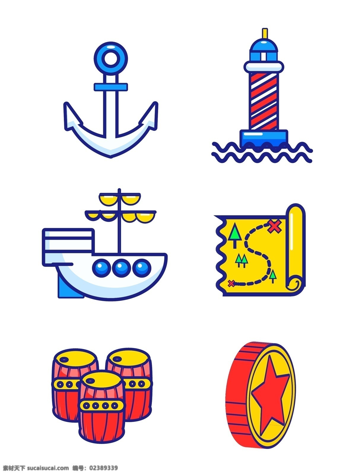 航海 装饰 图标 蓝色 灯塔 水 钱币 矢量 商用 元素 ui 船 宝藏图