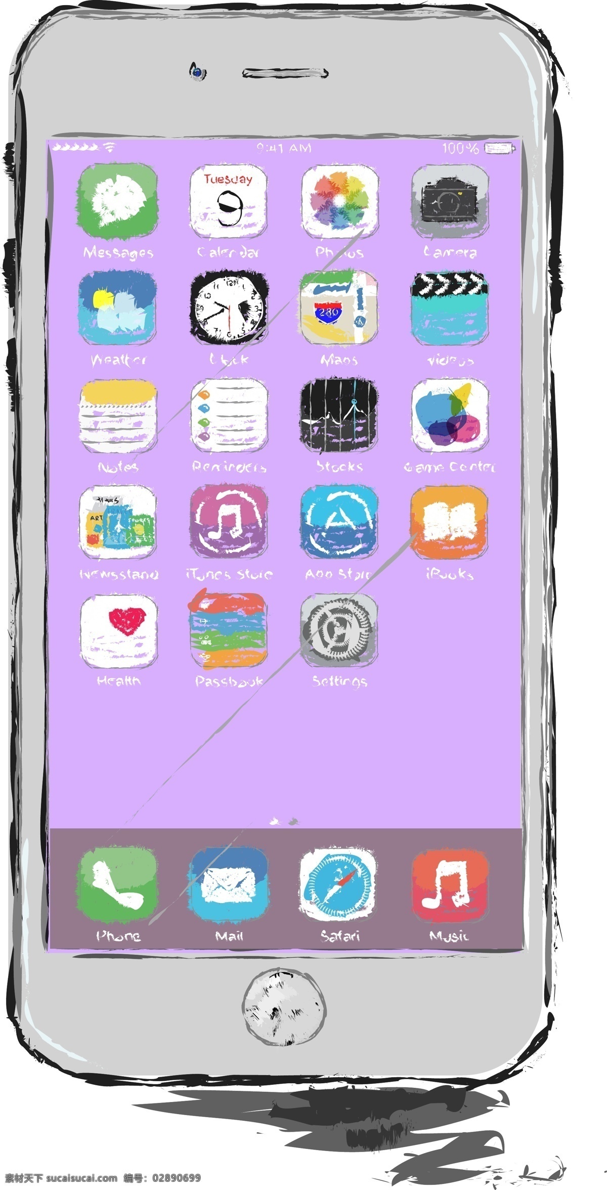 仿手绘ai图 iphone6 手机草图 画笔 仿手绘 ai矢量图 现代科技 数码产品