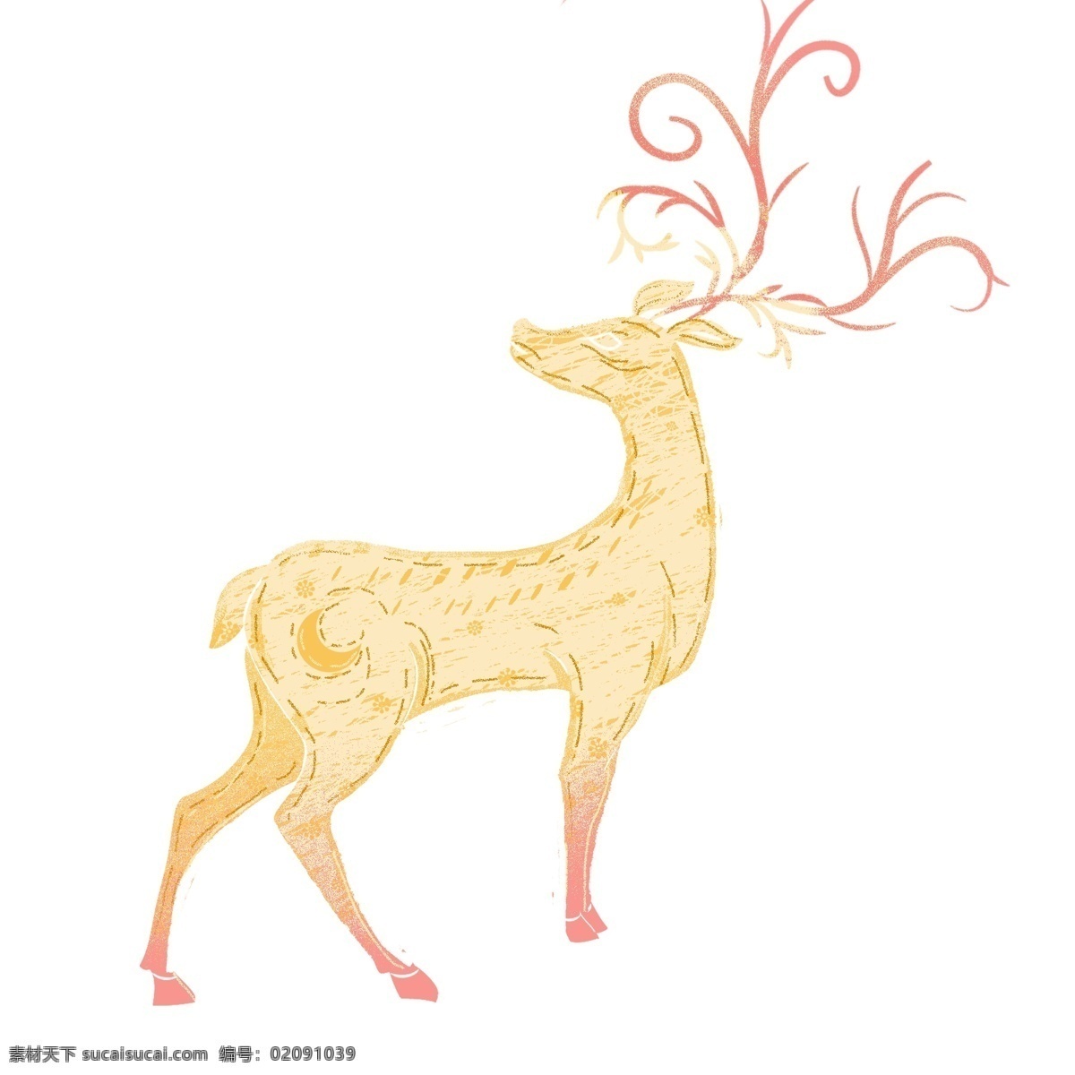 手绘 小鹿 动物 卡通 唯美 插画 麋鹿 治愈系 森林动物 psd设计
