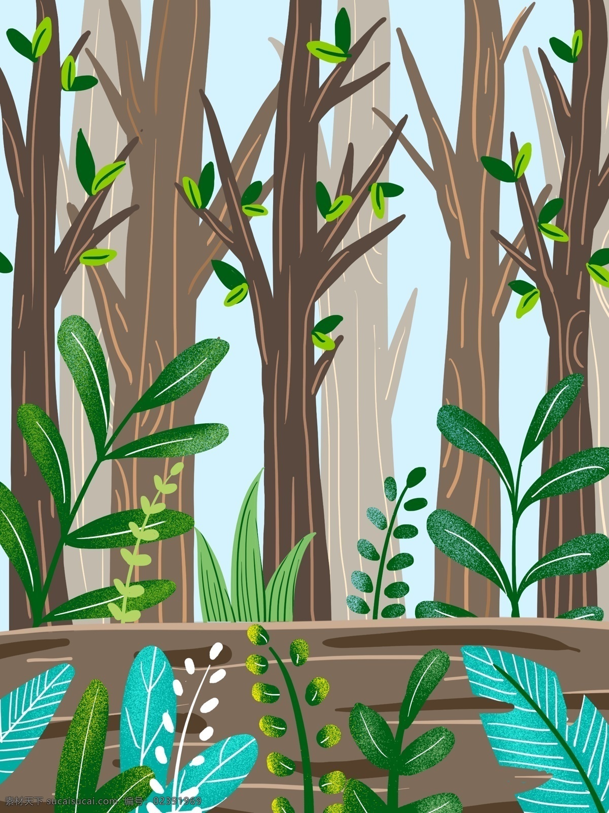 清新 春天 树林 植物 插画 背景 清新背景 春天背景 手绘背景 卡通背景 广告背景 树林背景 植物背景