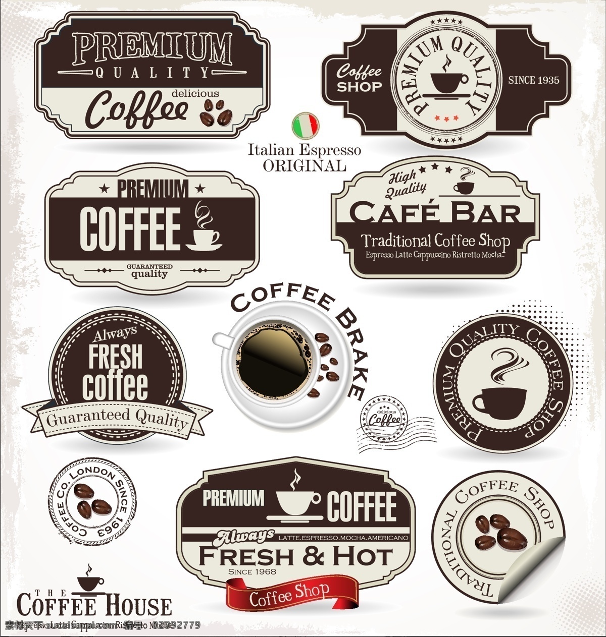 餐厅 咖啡馆 矢量 标签 标签设计 餐饮标签 创意 红酒 红丝带 精美 咖啡 咖啡豆 食物标签 欧式 素材元素 模板 设计稿 源文件 矢量图