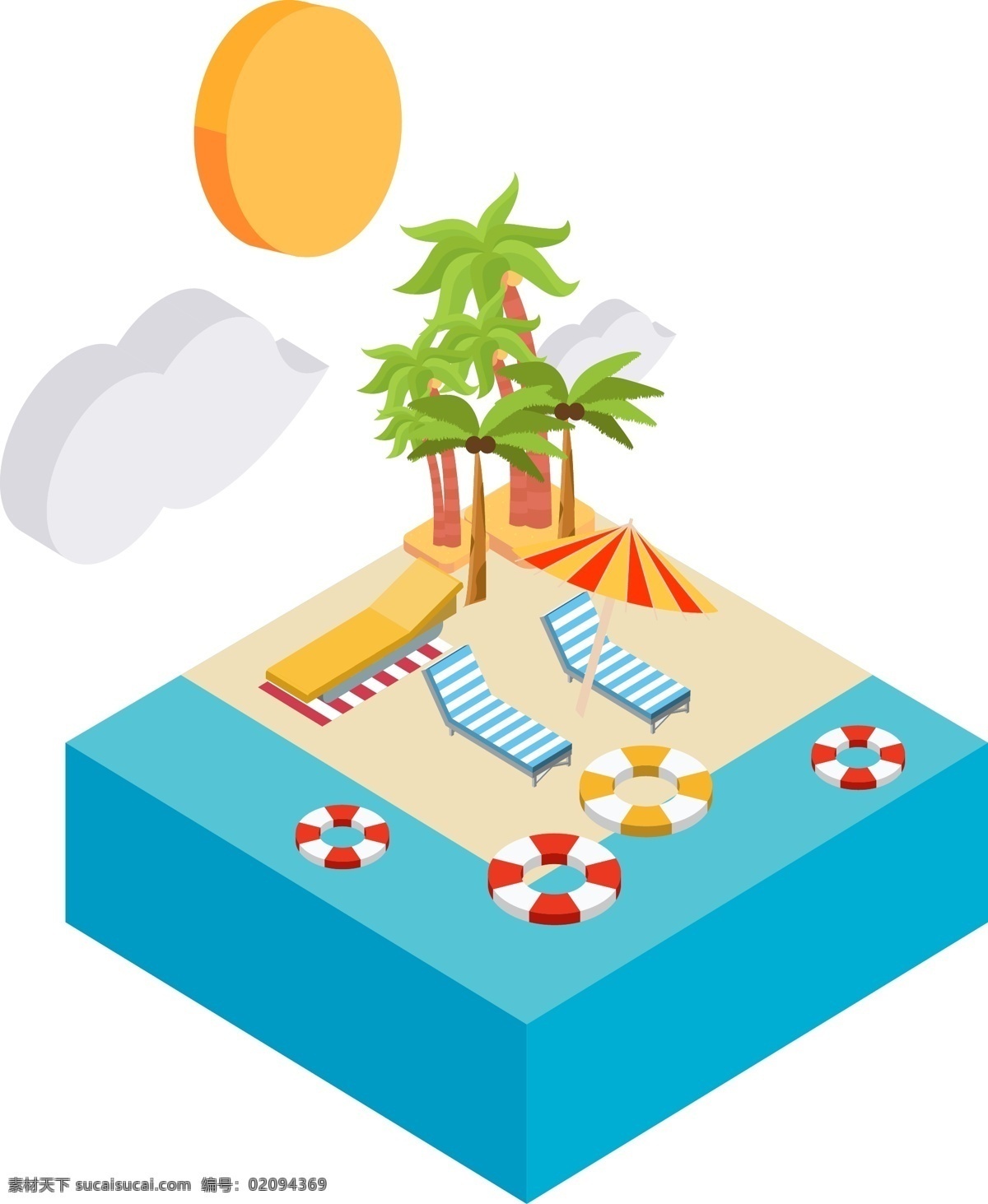 d 海滩 景色 矢量 元素 商用 2.5d 游玩 太阳 夏天