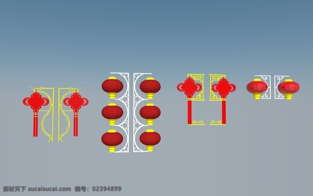 led 路灯 装饰 模型 灯笼 中国结 3d设计 室外模型 skp