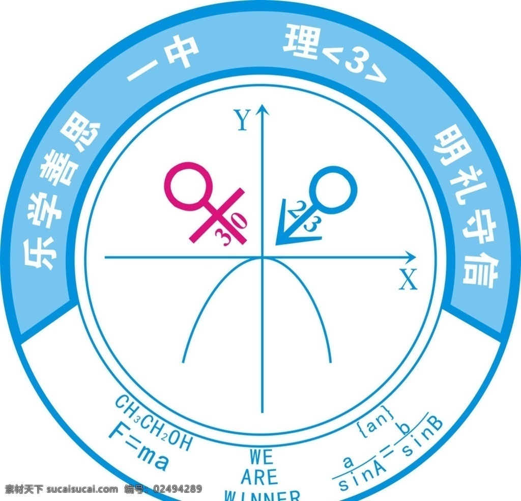 中学班徽 中学 蓝色 符号 数学 标志 圆形 标志图标 公共标识标志