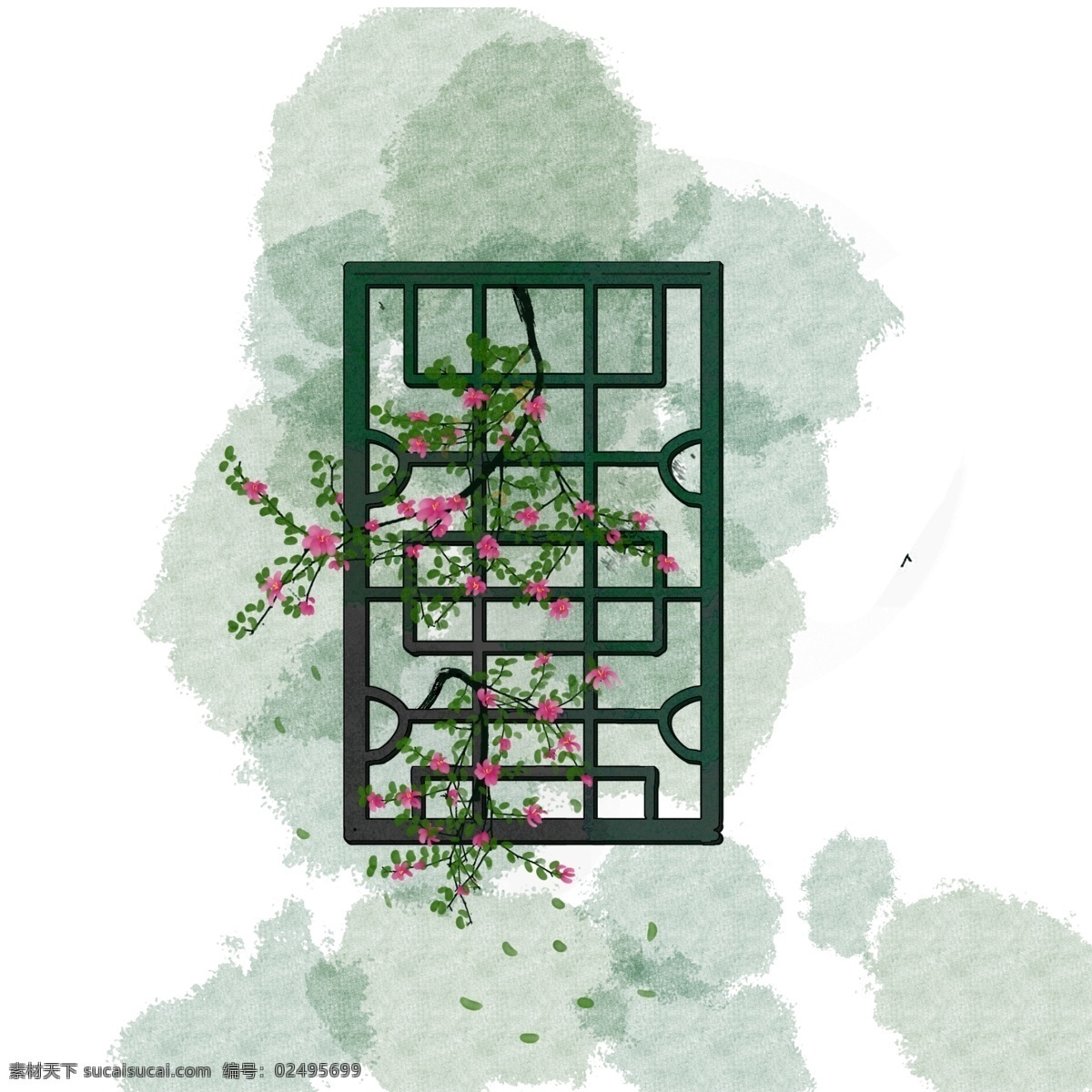 手绘 古风 园林 花 窗 分层 手绘古风花窗 园林花窗 花窗 中式窗框 中式窗户 窗子 中国风
